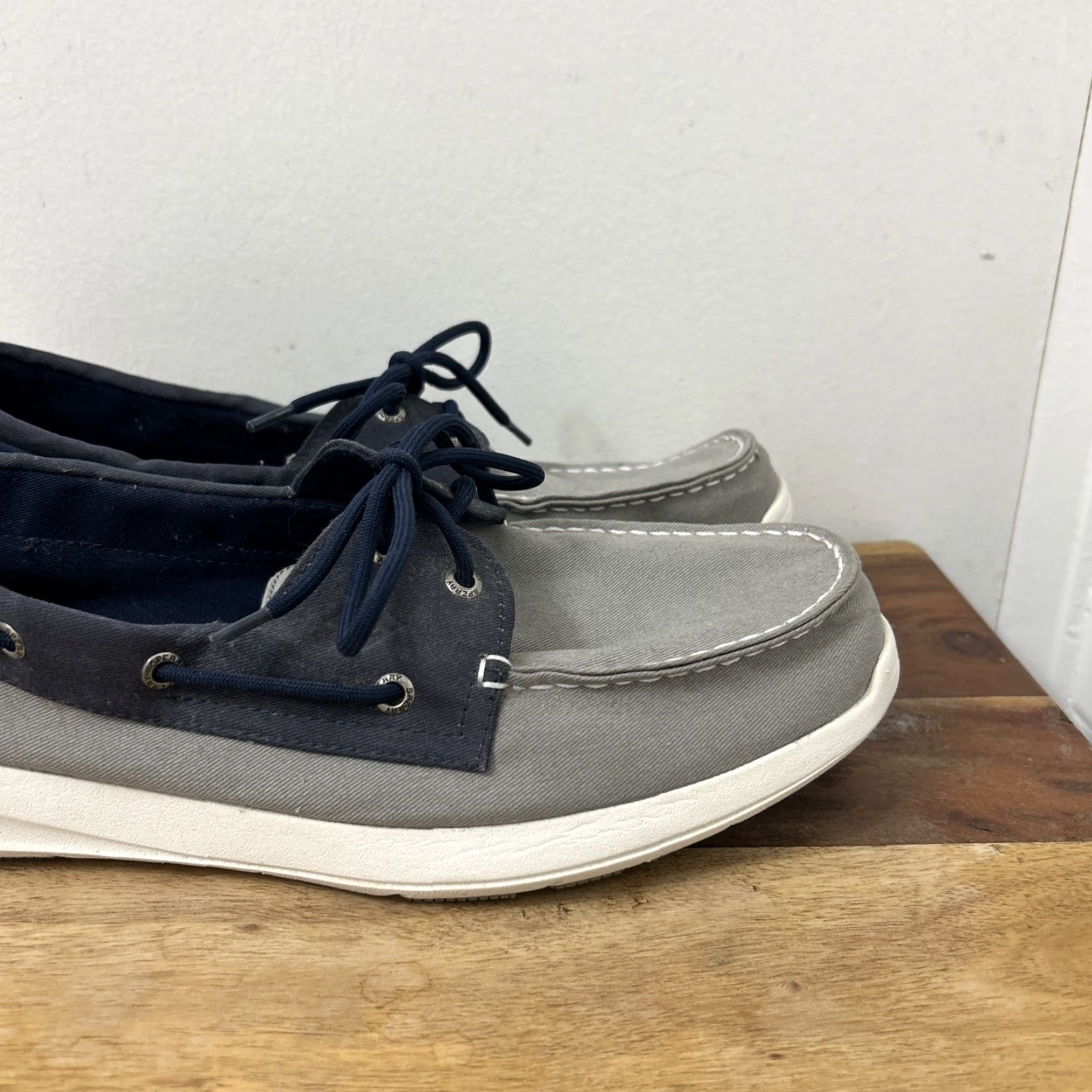 Sperry Sperry Top Sider Mens Boat Shoe Gray Blue Canvas Lace Up 2 Eye Memory Foam Insole Size 13 STS18645 Size US L / EU 52-54 / 3 - 3 Thumbnail