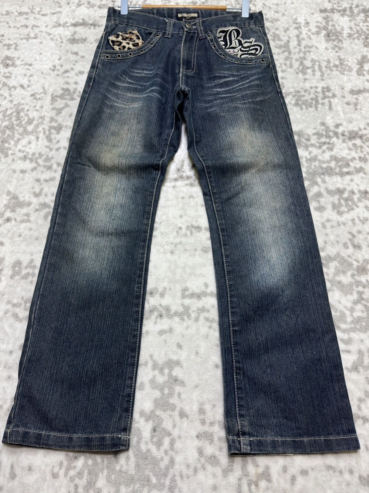 Hysteric Glamour Ba-tsu Studio Union Jack Pocket Distressed Straight Denim Size US 29 - 6 Thumbnail