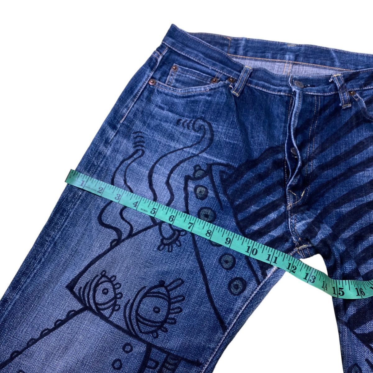 If Six Was Nine × Le Grande Bleu (L.G.B.) × OMNIGOD Omnigod Selvedge Jeans Doodle Design Size US 32 / EU 48 - 18 Thumbnail