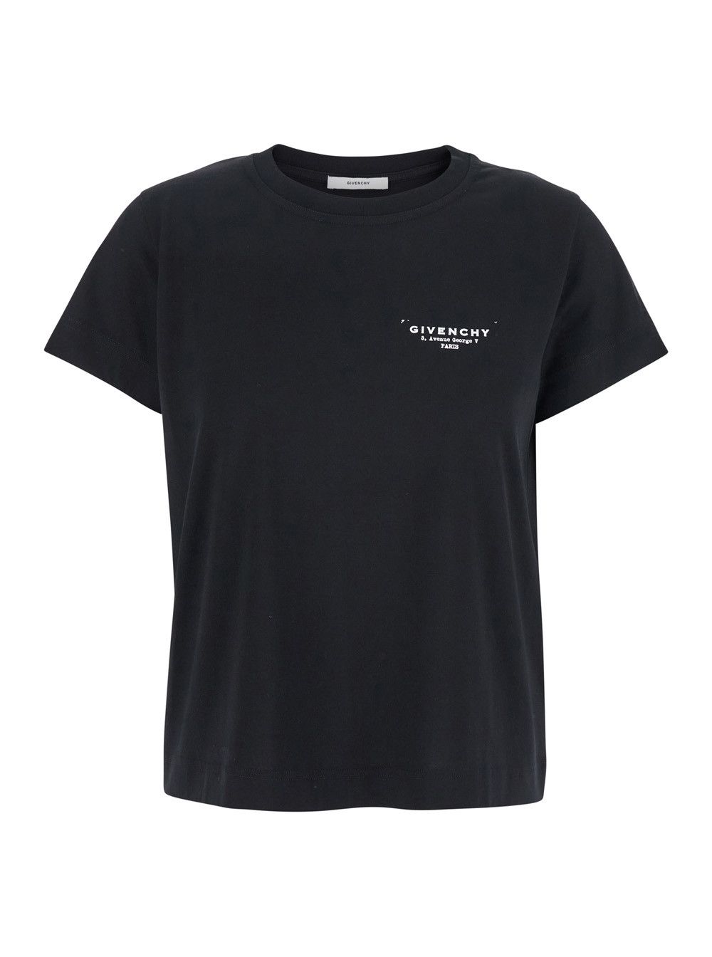 Givenchy Black Crewneck T-Shirt with Logo Lettering on Front and Rear in Cotton Woman Size L / US 10 / IT 46 - 1 Thumbnail