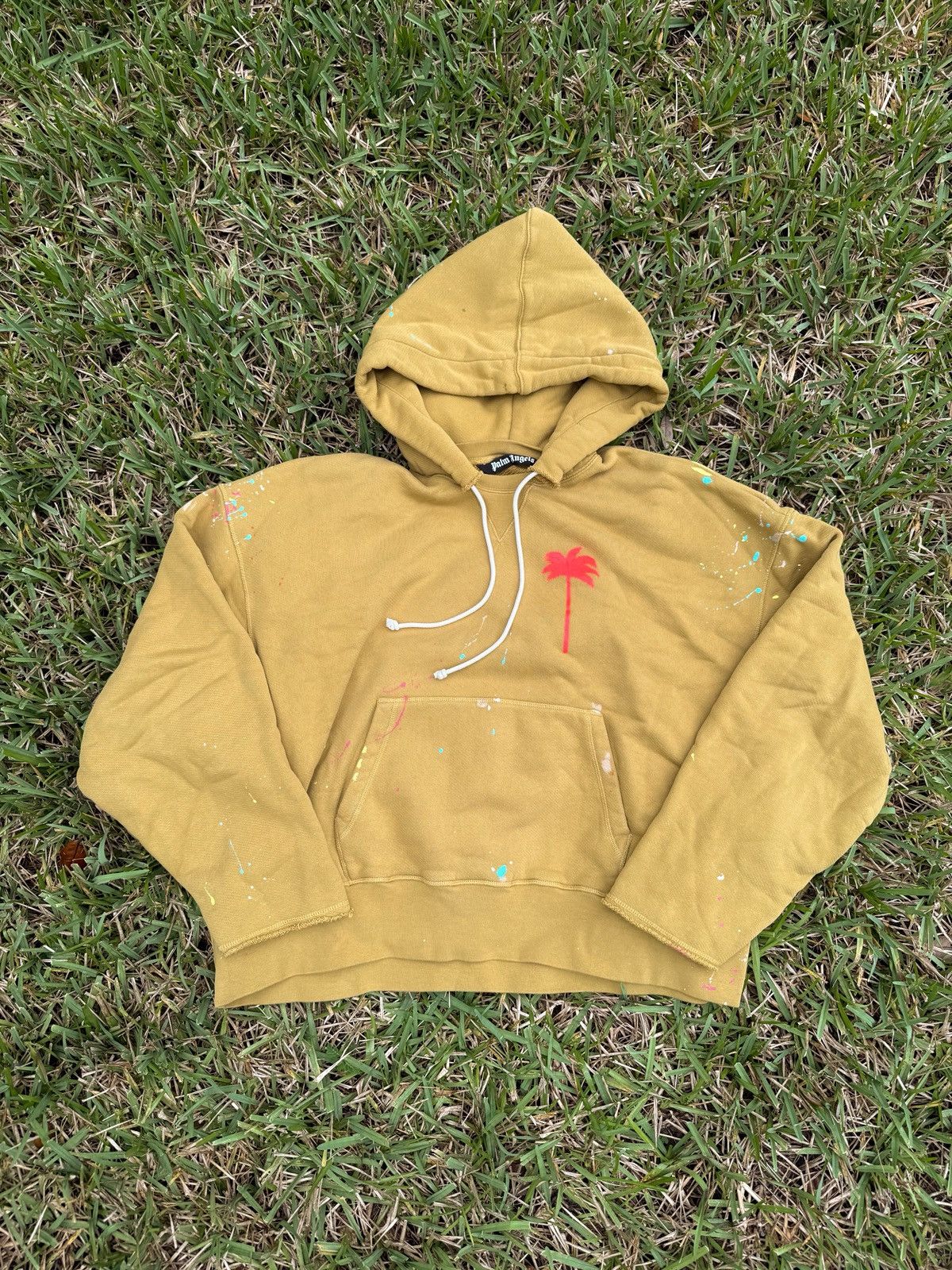 Palm Angels Palm Angels Khaki Cotton Hoodie Paint Splatter Overhood Size US XL / EU 56 / 4 - 1 Thumbnail