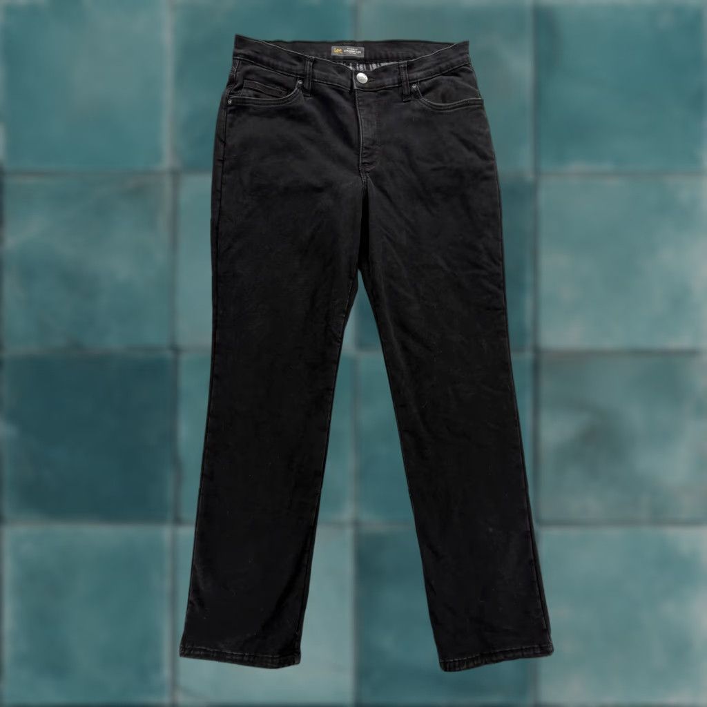Lee Lee Jeans Womens 10 Black Relaxed Fit Straight Leg Mid Rise Fleece Lined Denim Size 32" / US 10 / IT 46 - 1 Thumbnail