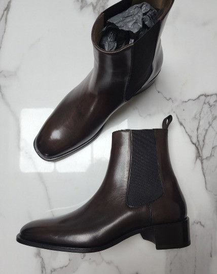 image of Tom Ford O1Sm1Stk0124 Leather Chelsea Boots In Dark Cigar, Men's (Size 10)