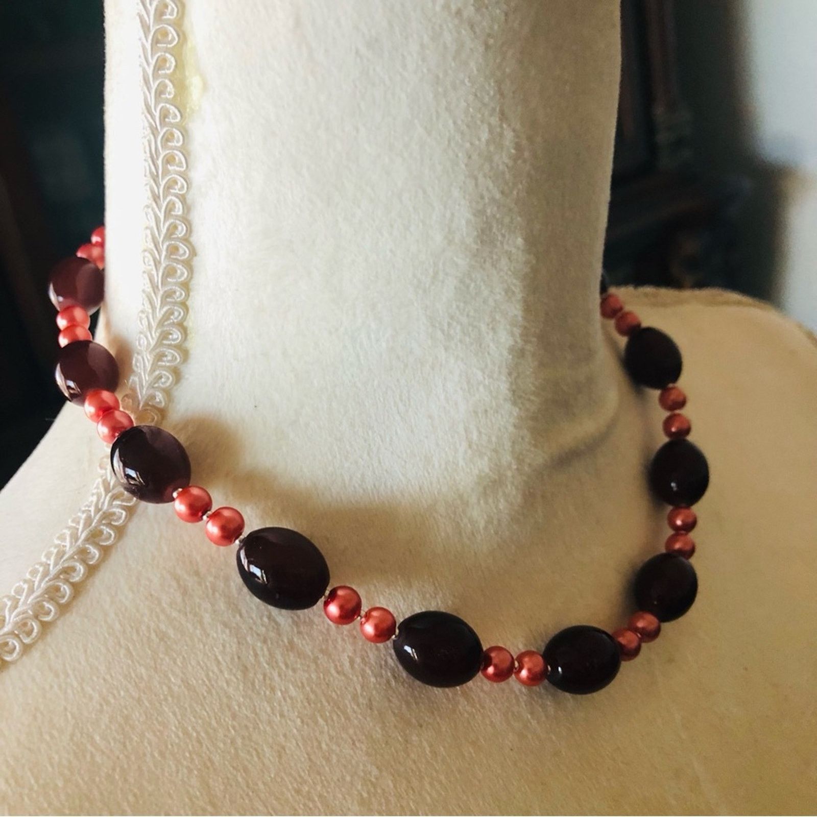 Handmade Handcrafted repurpose barrel almandine garnet Pearl necklace Size ONE SIZE - 3 Thumbnail