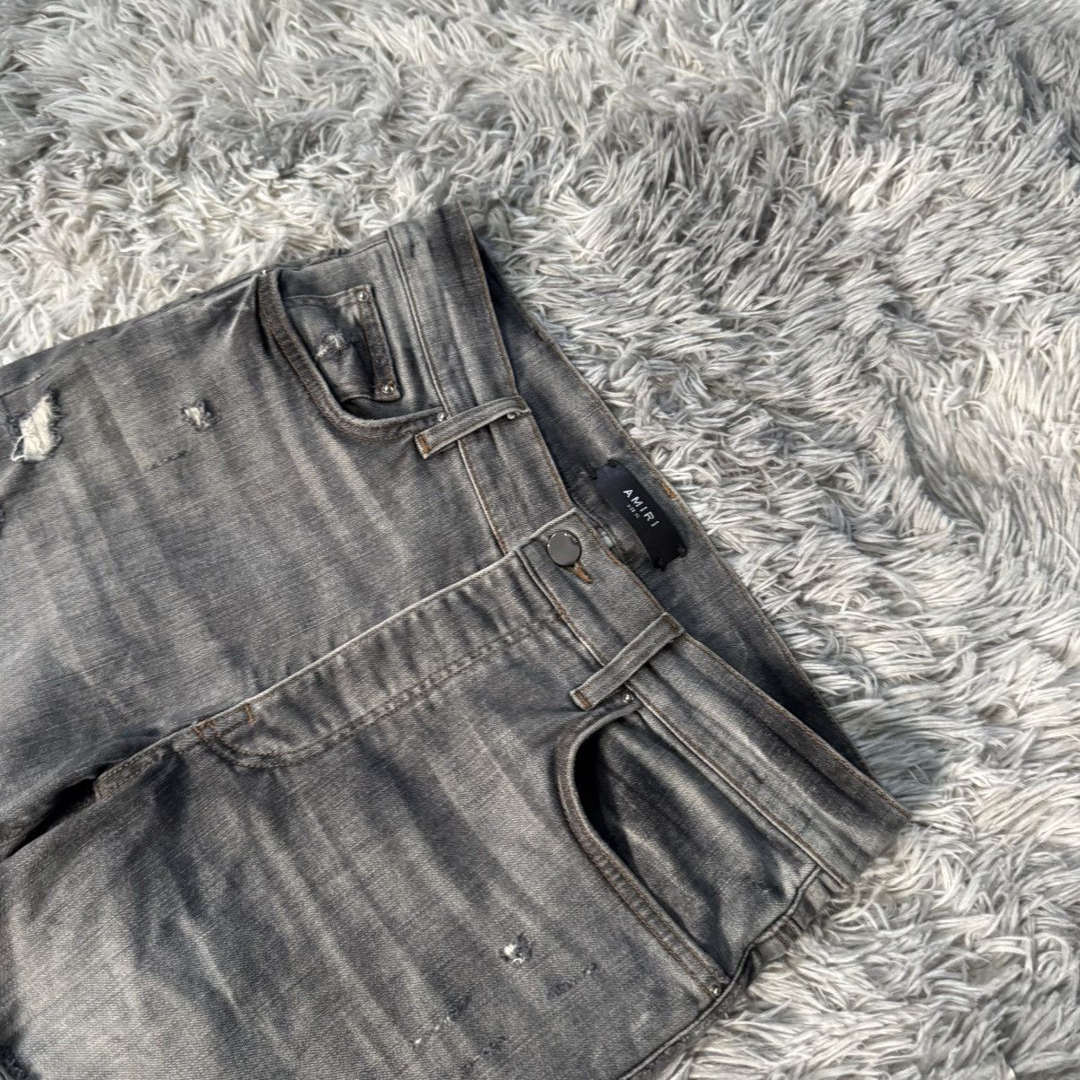 Amiri Amiri Storm Grey Distressed Skinny Jeans Size US 32 / EU 48 - 4 Thumbnail