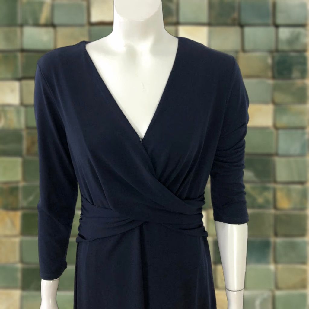 Brooks Brothers Brooks Brothers Dress Medium Faux Wrap Above Knee Length Blue Navy MINT 3/4 Sleeve V-Neck A-Line Woman Womens (Adult) Size M / US 6-8 / IT 42-44 - 1 Thumbnail