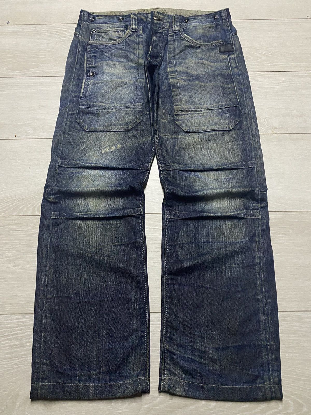 G-Star × Marc Newson G Star 33/01 Mud Wash Buckle Back Double Knee Loose Jeans Size US 33 - 1 Thumbnail