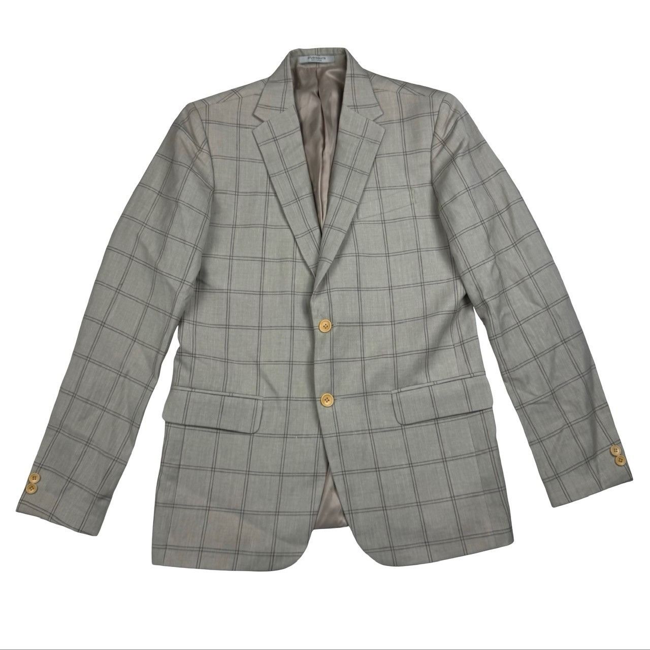Other StudioSuits Bespoke Men's 2-Button Linen Blazer Beige Plaid Size 38L - 2 Thumbnail