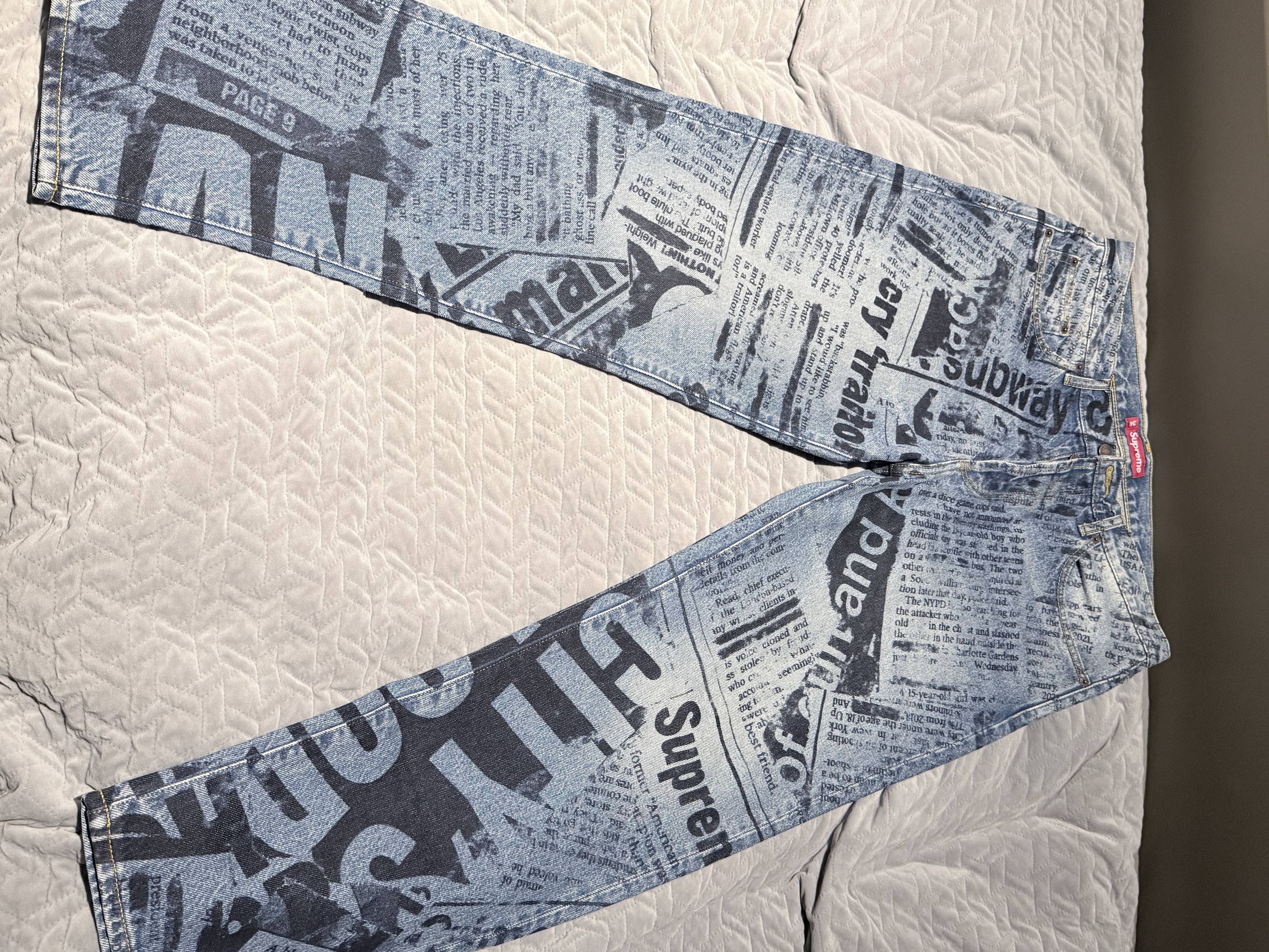 Supreme Supreme Newspaper Print Denim Jeans – Blue Size US 34 / EU 50 - 1 Thumbnail