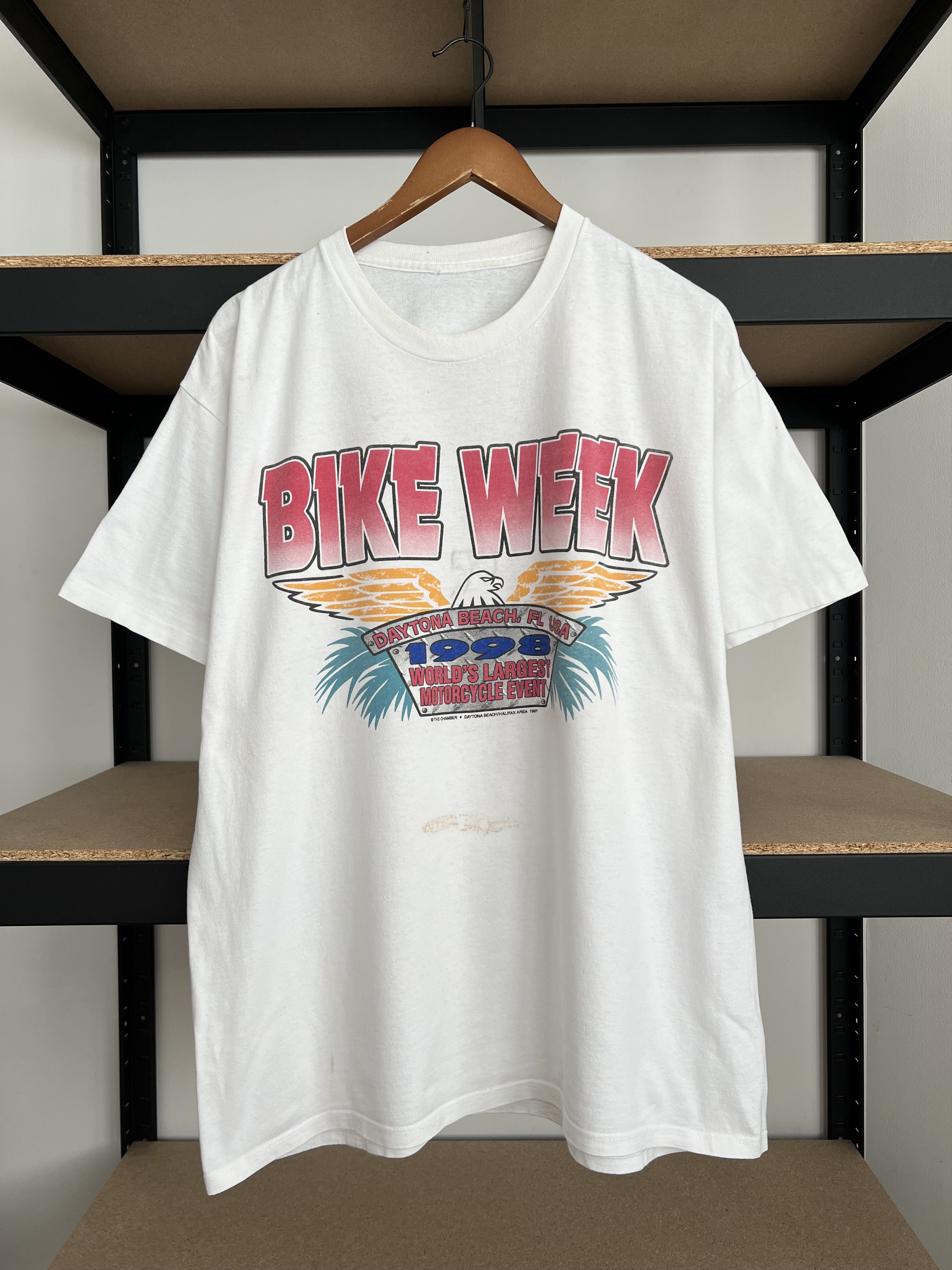 Vintage Vintage 1998 Bike Week Daytona Beach USA Eagle White T-shirt Size US XL / EU 56 / 4 - 1 Thumbnail
