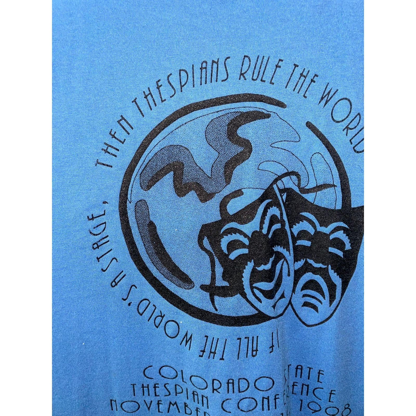 Fruit Of The Loom Vintage Thespian Shirt Rule World Art Tee Mask 1998 90s XL Size US XL / EU 56 / 4 - 3 Thumbnail
