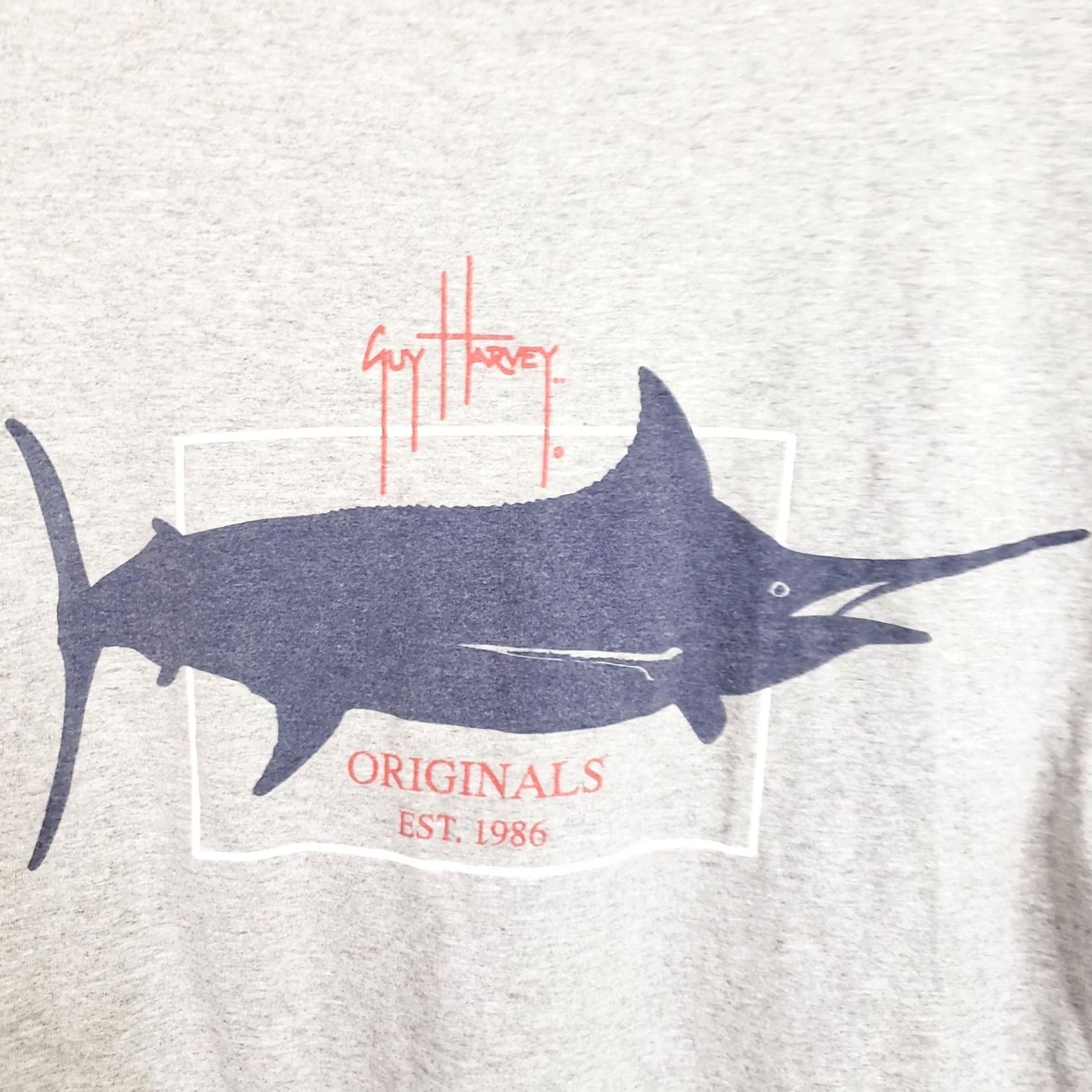 Guy Harvey Guy Harvey Long Sleeve T-Shirt Men's M Gray Marlin Back Logo Graphic Crew Neck Jersey Cotton Polyester Spandex Classic Fit Size US M / EU 48-50 / 2 - 7 Thumbnail