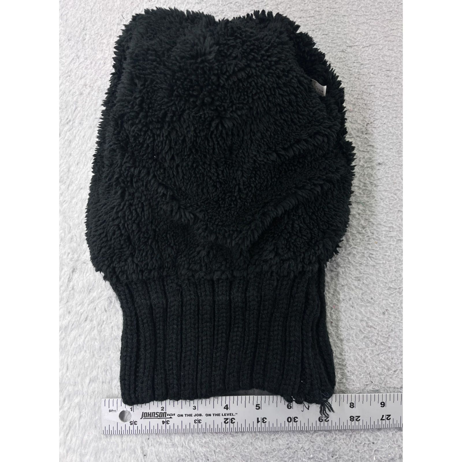 Vintage Womens Beanie Toque One Size Black Ribbed Knit Lined Acrylic Faux Fur Pom Size ONE SIZE - 5 Thumbnail
