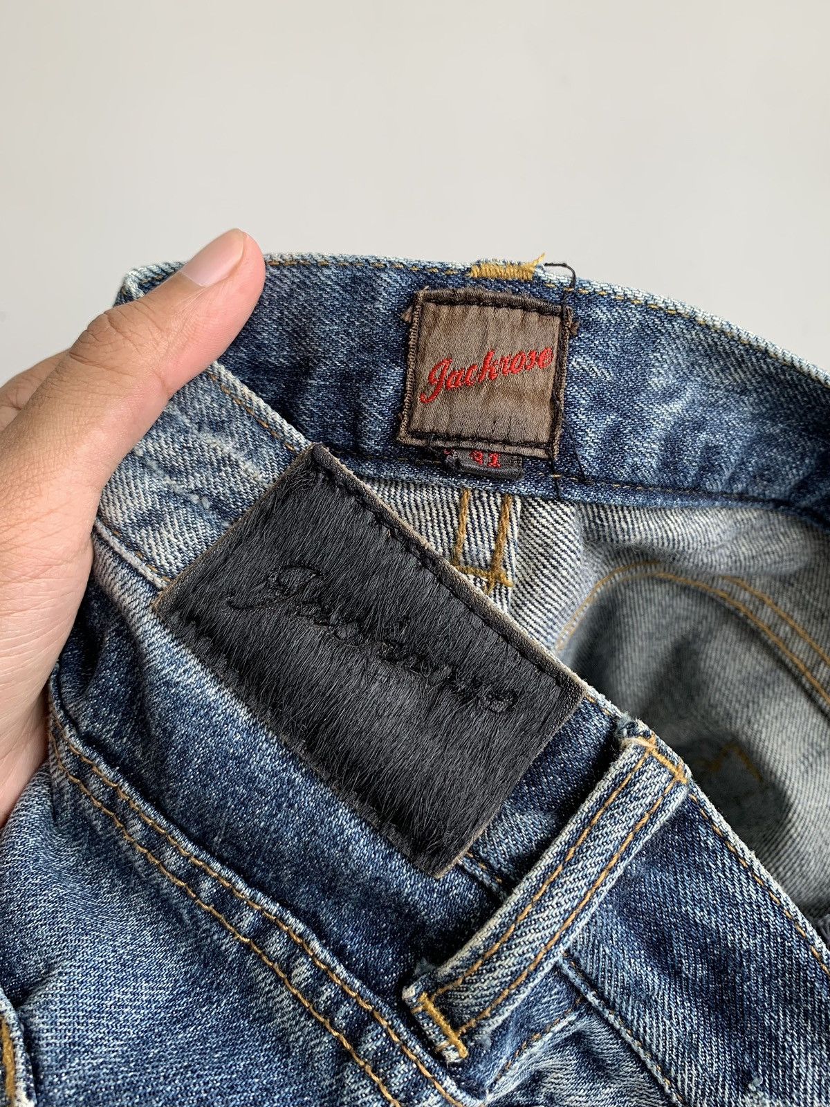 Japanese Brand Jackrose Crash Denim Flared Boot Cut Jeans Size US 31 - 5 Thumbnail