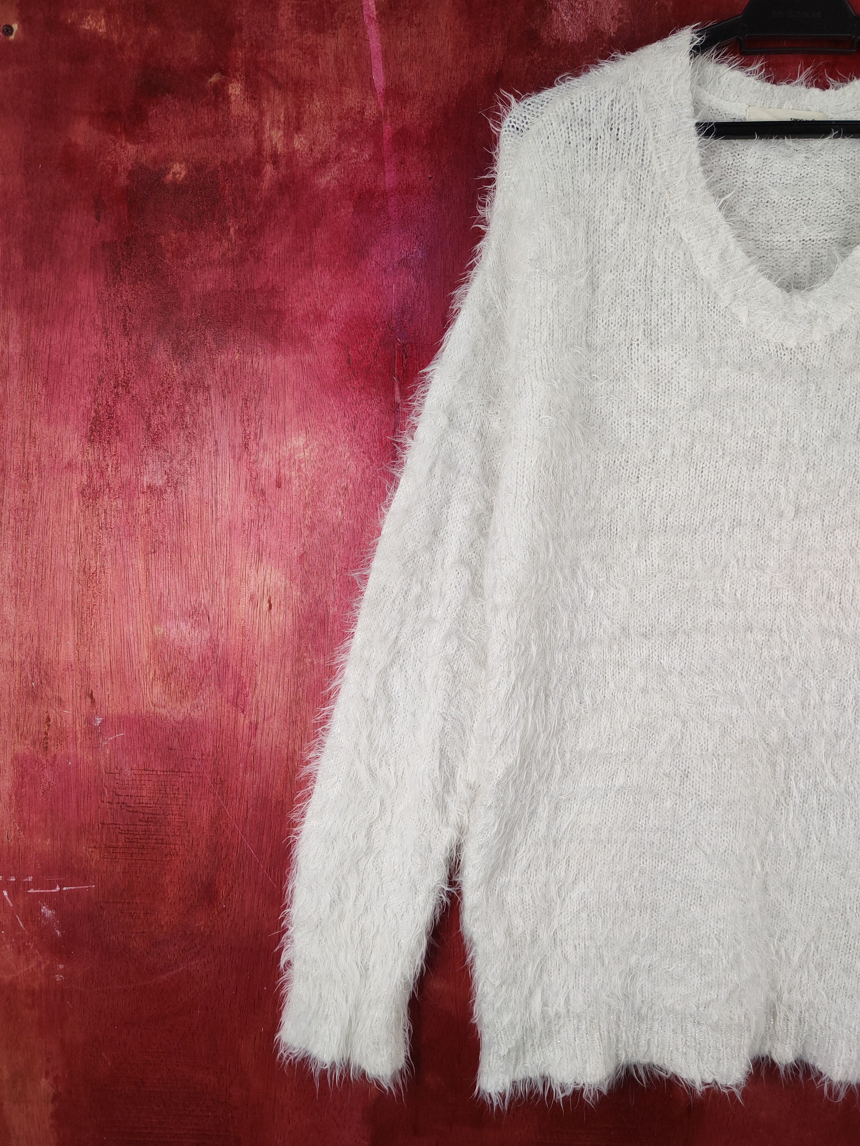 Homespun Knitwear Shoo La Roo White Shag Shaggy Fur Mohair Knitwear #S2109 Size L / US 10 / IT 46 - 3 Thumbnail