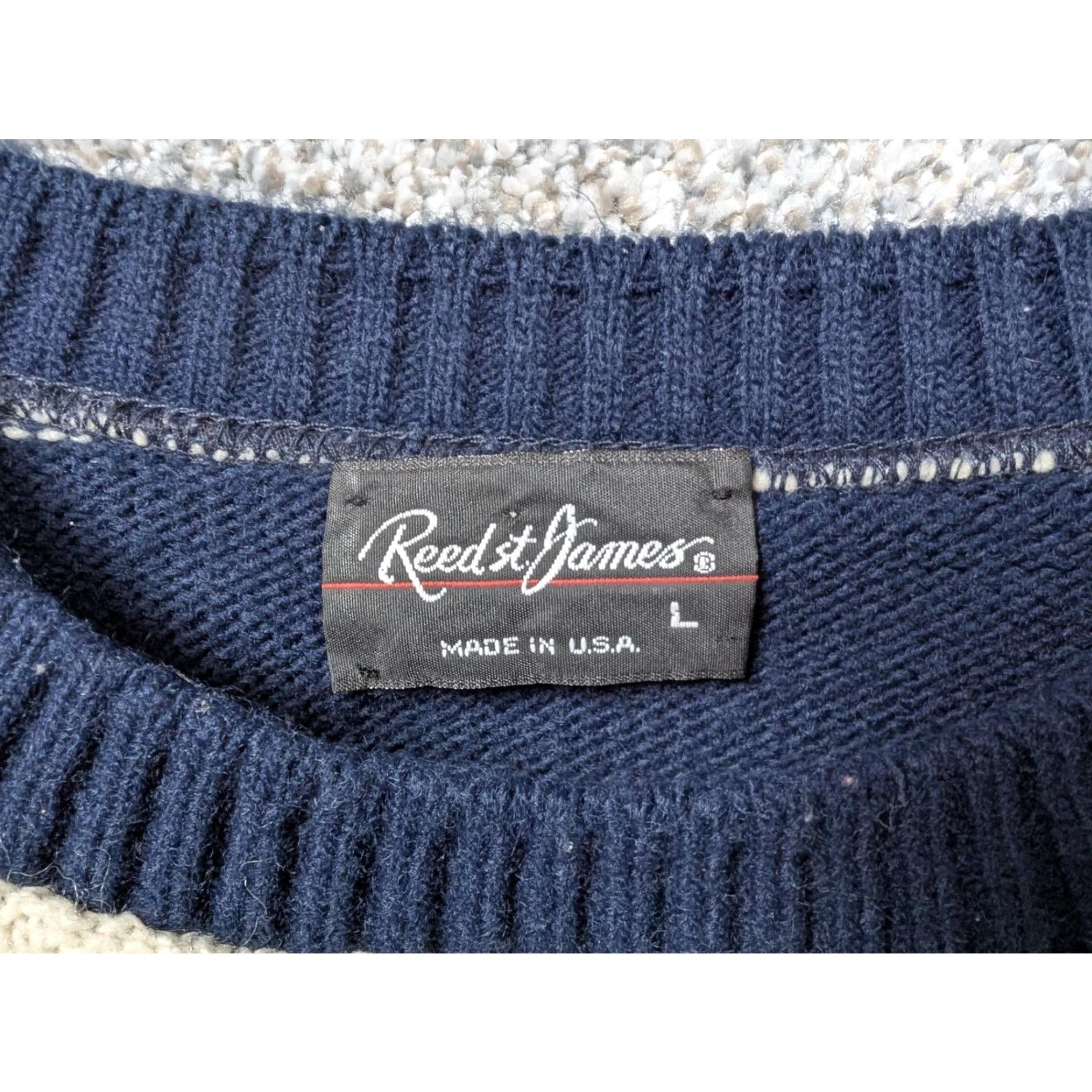 Vintage VINTAGE Reed St James Sweater Men L Blue Cream Stripe Knit Crew Neck Pullover Knit Size US L / EU 52-54 / 3 - 7 Thumbnail