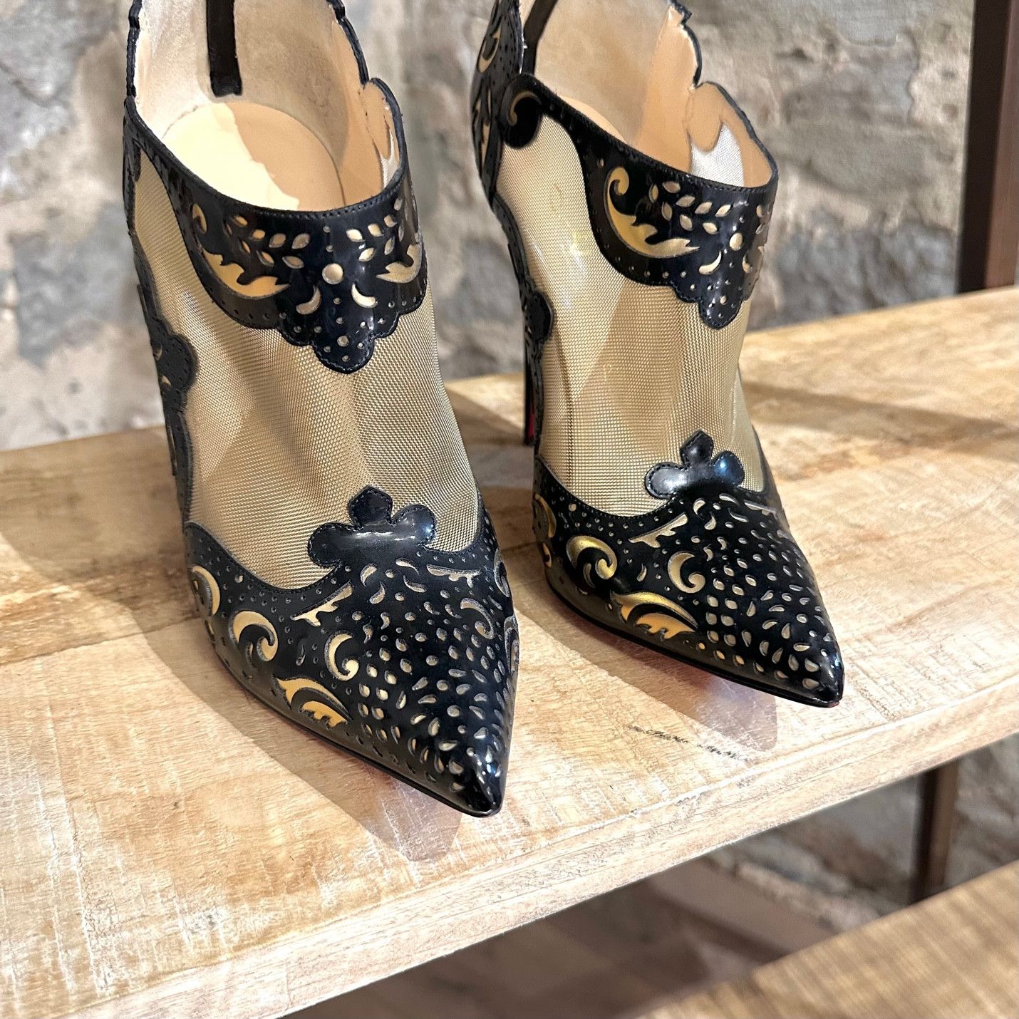 Christian Louboutin Christian Louboutin Mandolina 120 Black Laser Cut Mesh Boots Size US 7.5 / IT 37.5 - 4 Thumbnail