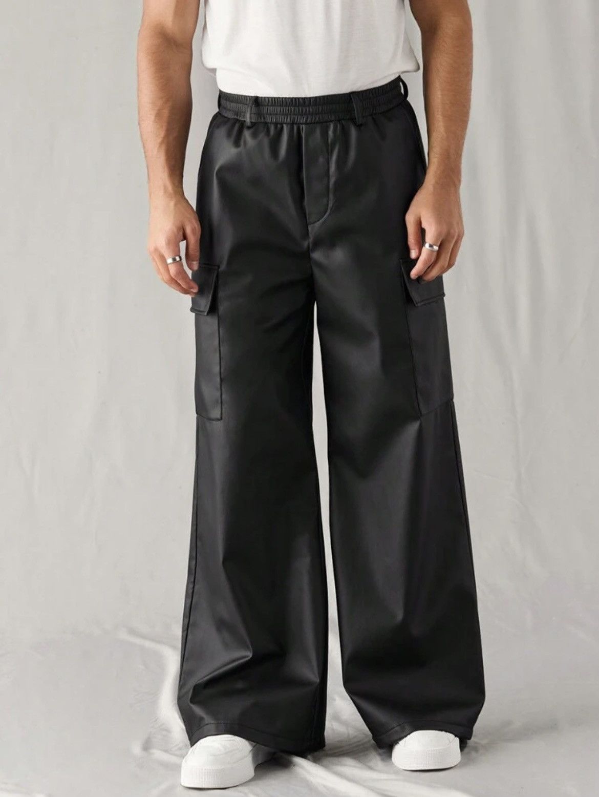 Shein Manfinity RebelGame Woven Loose Straight Leather Pants 44 Size US 44 / EU 60 - 5 Thumbnail