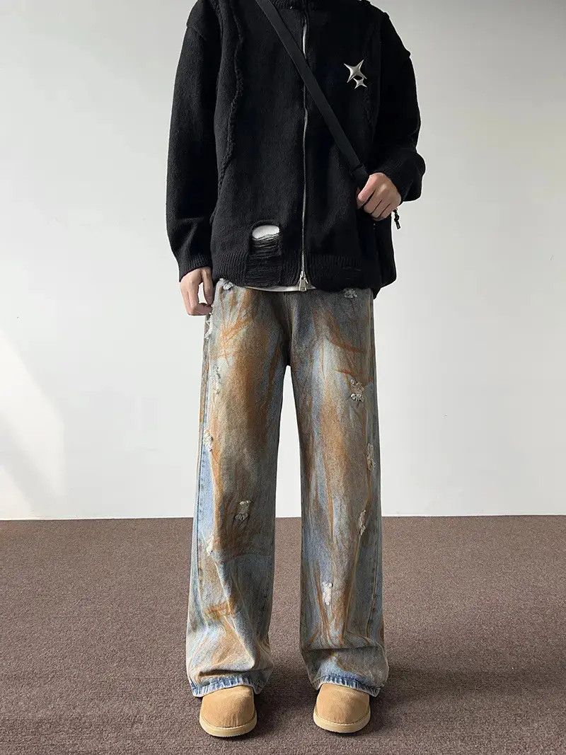 Japanese Brand Retro loose wide leg ripped jeans Size US 32 / EU 48 - 3 Thumbnail