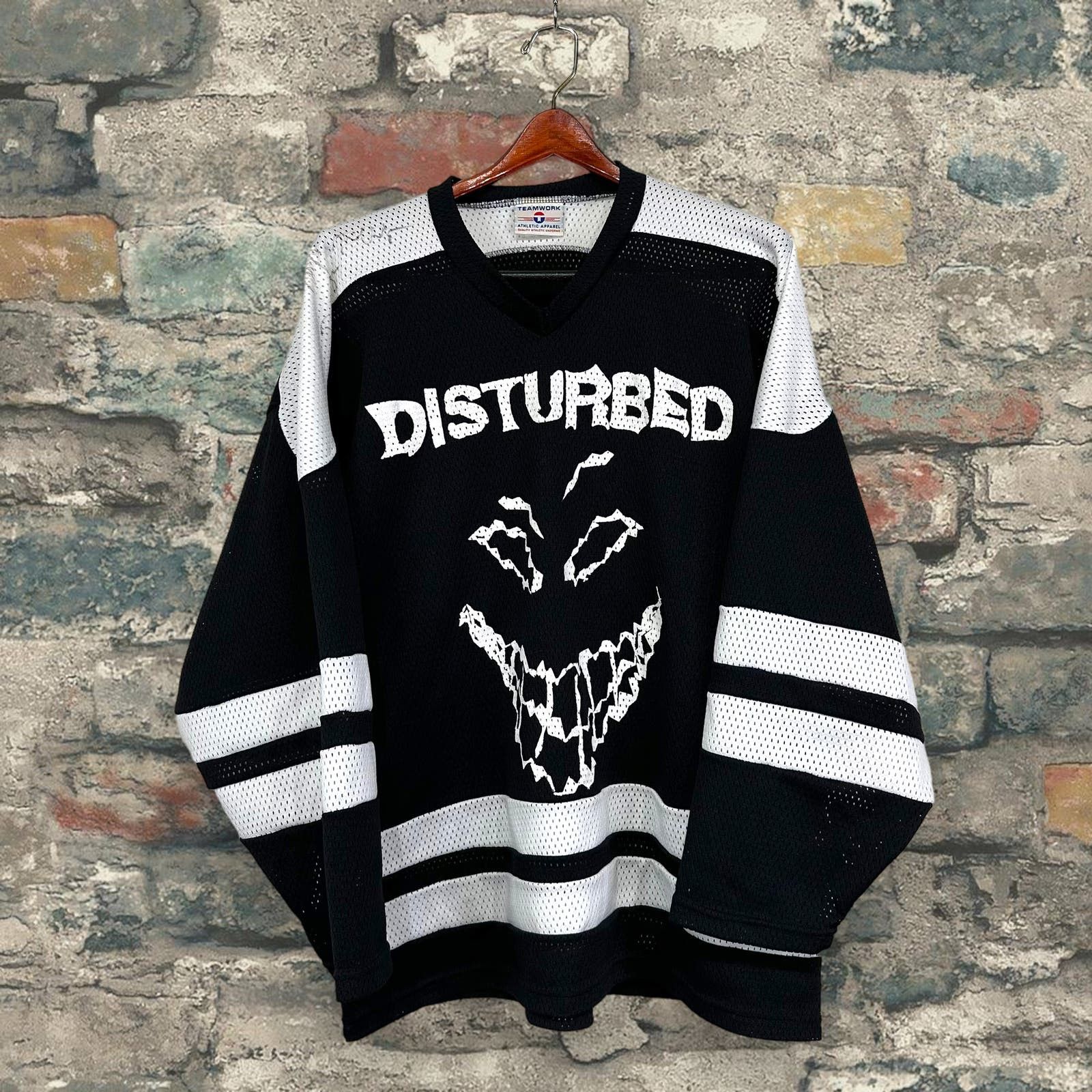 image of Vintage Disturbed Hockey Jersey Dan Donegan Made In Usa Y2K in Black, Men's (Size XL)