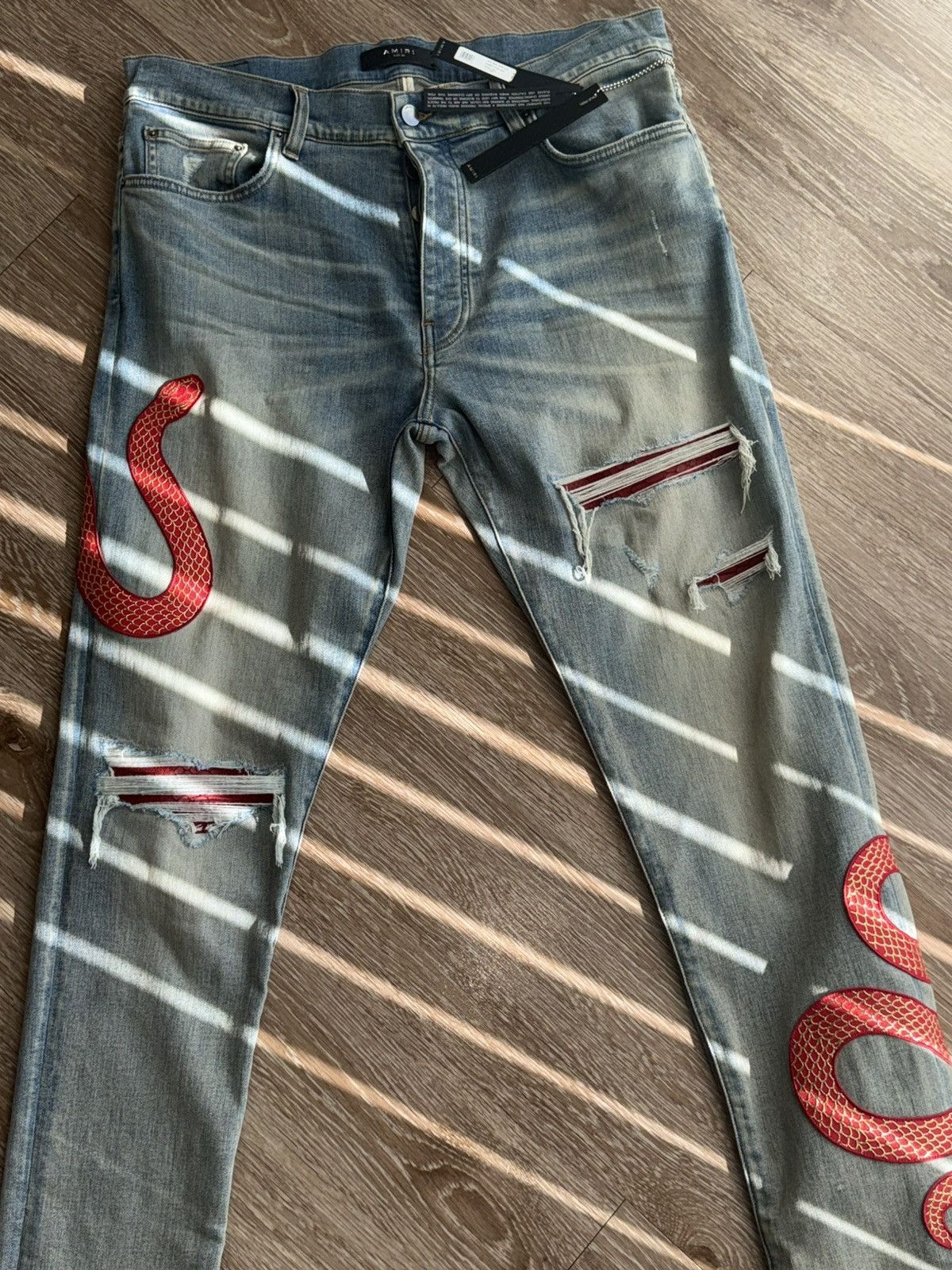 Amiri Amiri Snake Embroidered Distressed Skinny Jeans Size US 36 / EU 52 - 6 Thumbnail