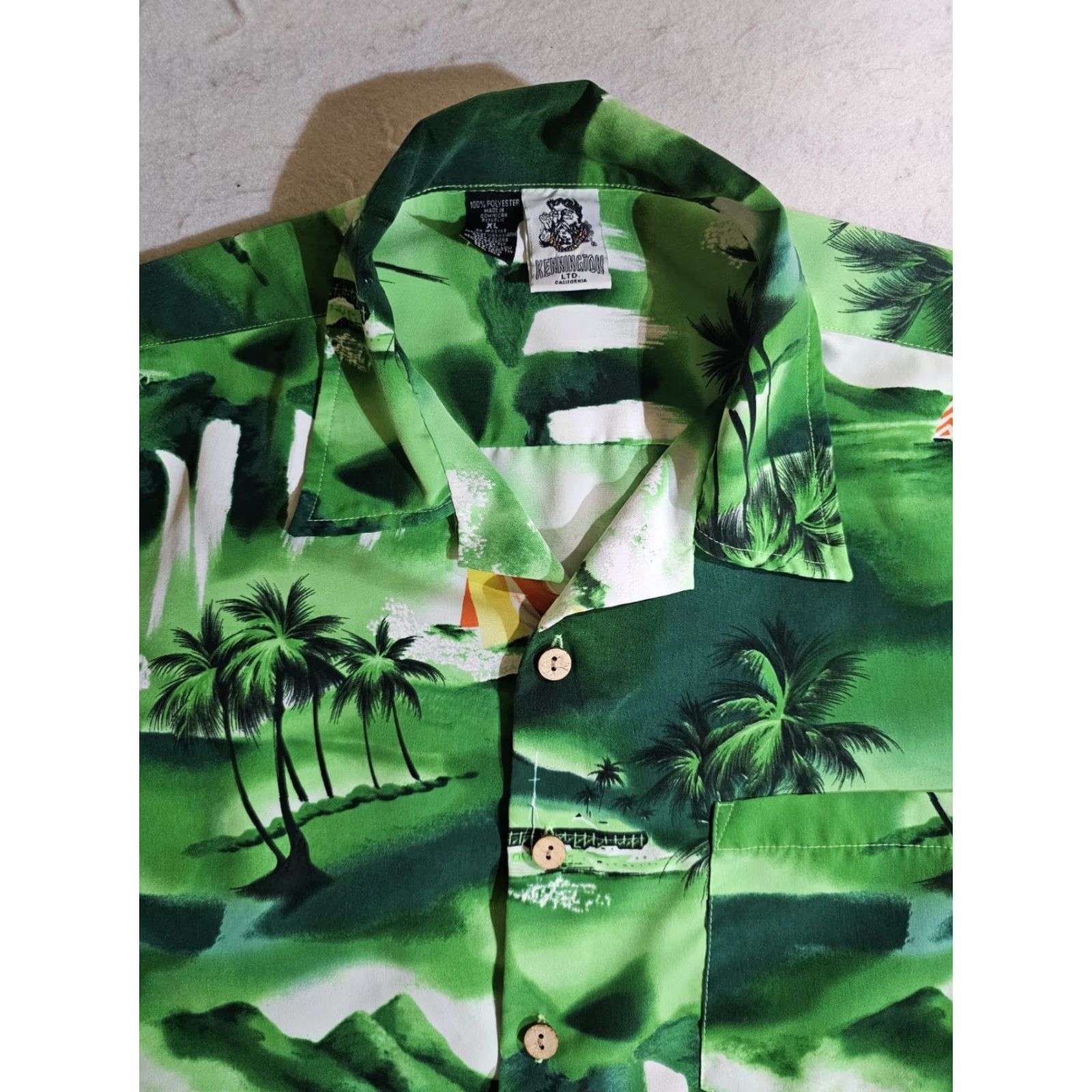 Vintage Kennington LTD California Retro Hawaiian Aloha Camp Shirt Men's XL Green Size US XL / EU 56 / 4 - 3 Thumbnail