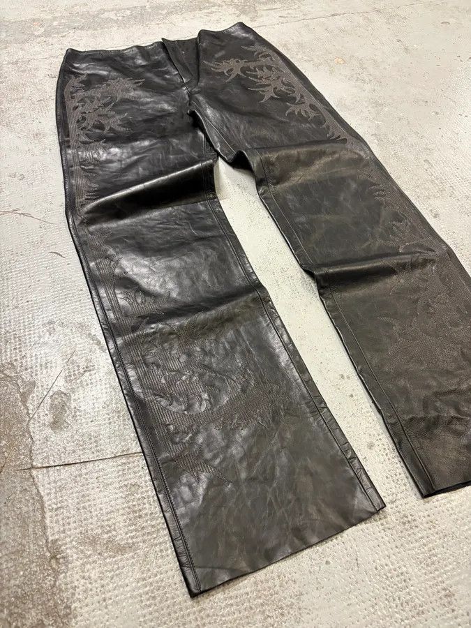 Roberto Cavalli Roberto Cavalli Black Leather Embroidered Pants Size US 34 / EU 50 - 6 Thumbnail