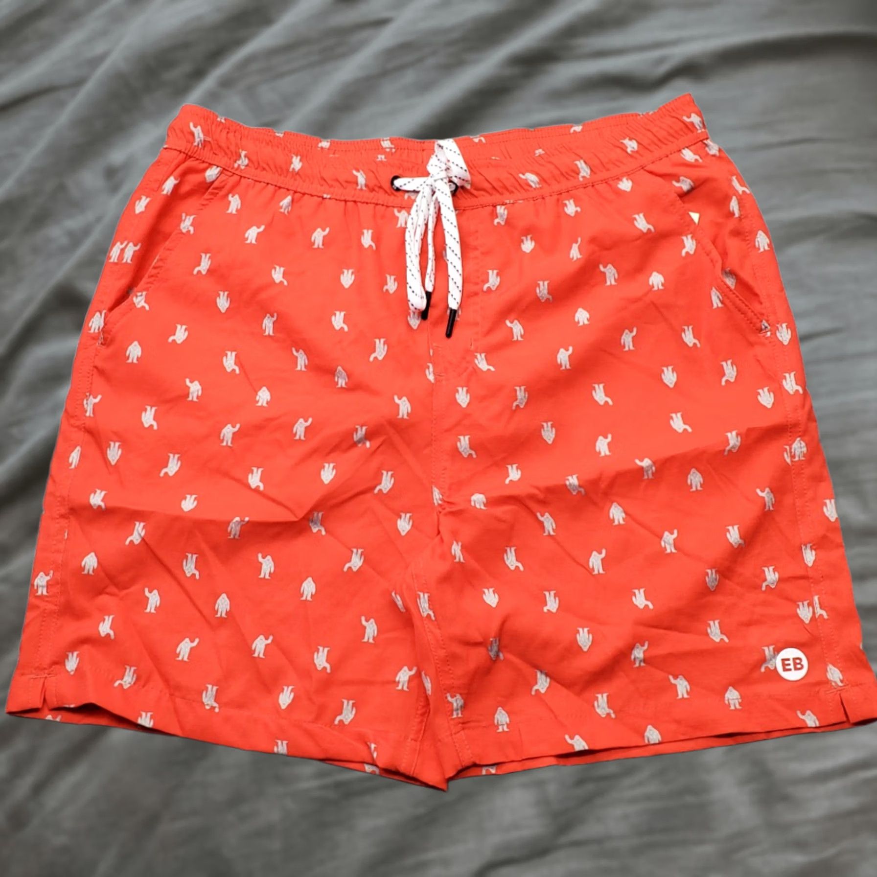 Eddie Bauer Eddie Bauer Swim Trunks Mens M Multi Sasquatch Bigfoot Yeti Print Drawstring Size ONE SIZE - 1 Thumbnail