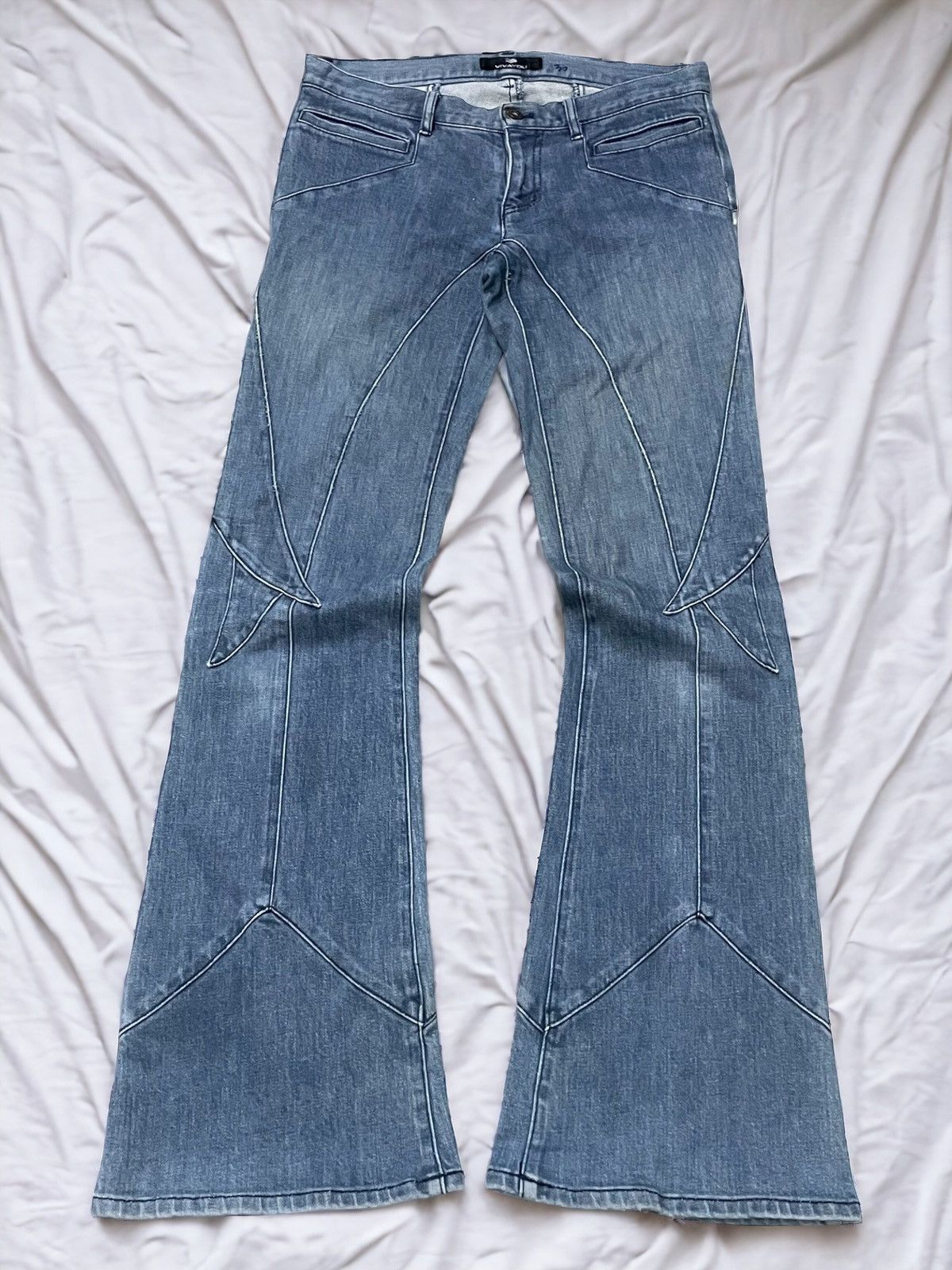 If Six Was Nine × Japanese Brand × Le Grande Bleu (L.G.B.) Super Flared Tribal Layered Jeans By Vivayou Size US 29 - 1 Thumbnail