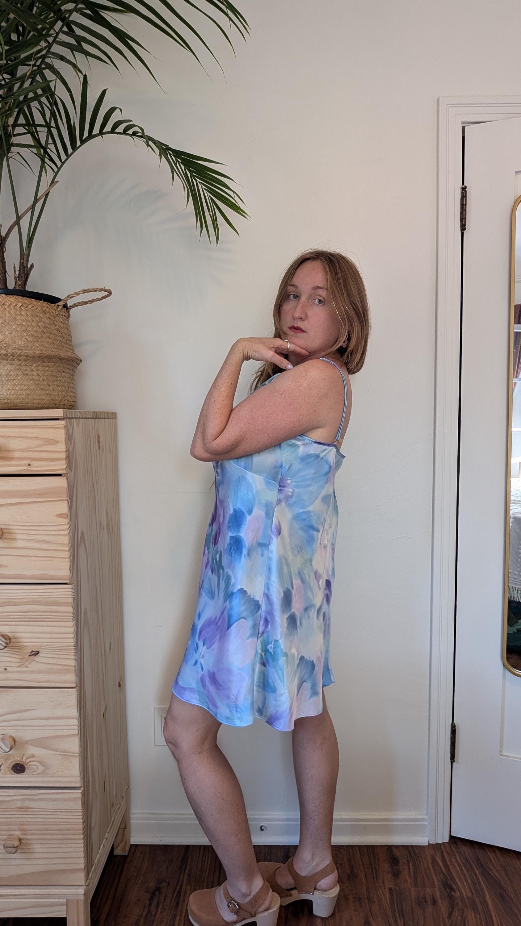 Vintage Vintage 90s/Y2K Floral Cowl Neck Babydoll Chemise Slip Dress Size XL / US 12-14 / IT 48-50 - 5 Thumbnail