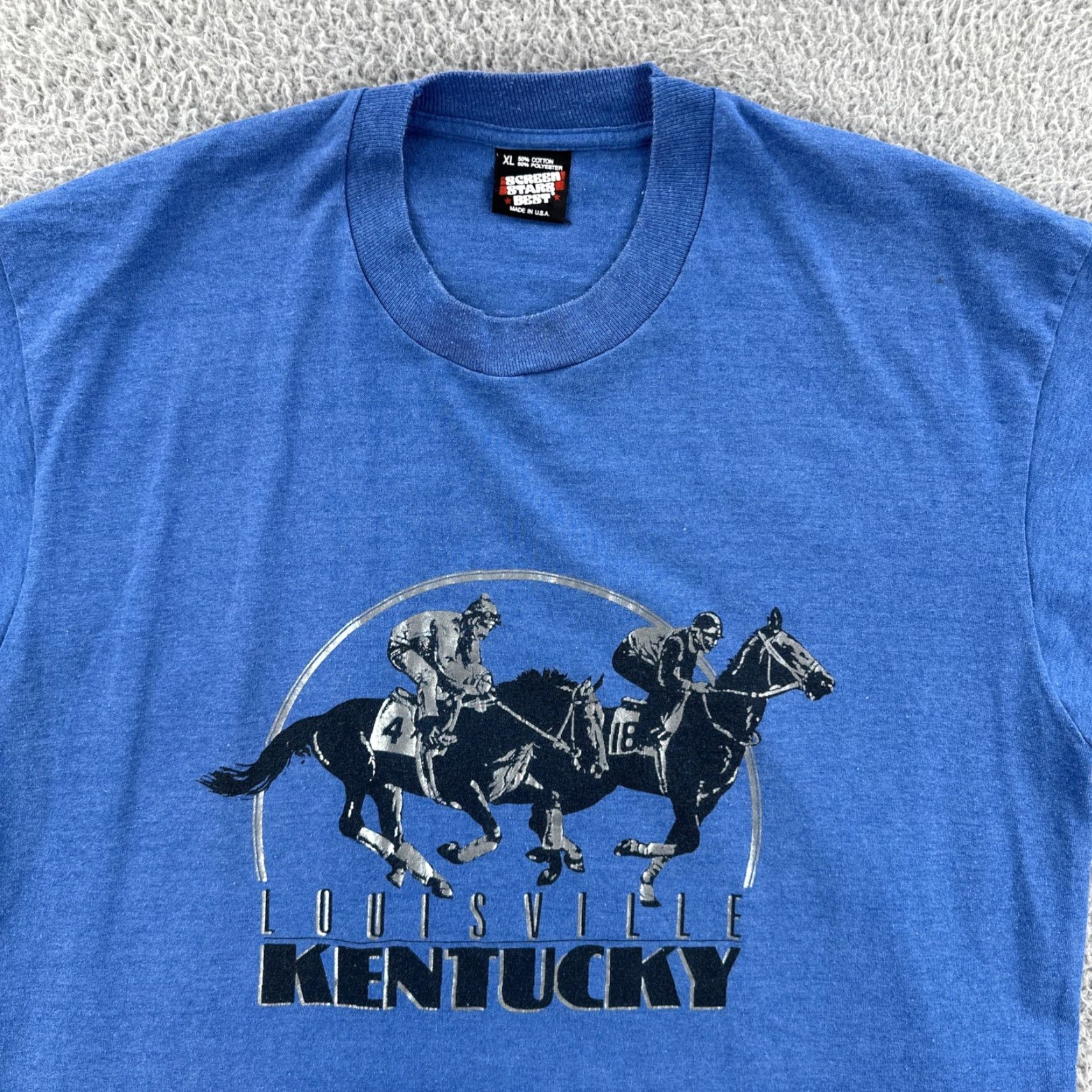 Vintage VINTAGE Screen Stars Best Mens XL Blue Single Stitch Shirt Made In USA Louisville Ky Shirt XL Blue Mens Short Sleeve Crew Neck Knit USA Theme 90s? Size US XL / EU 56 / 4 - 5 Thumbnail