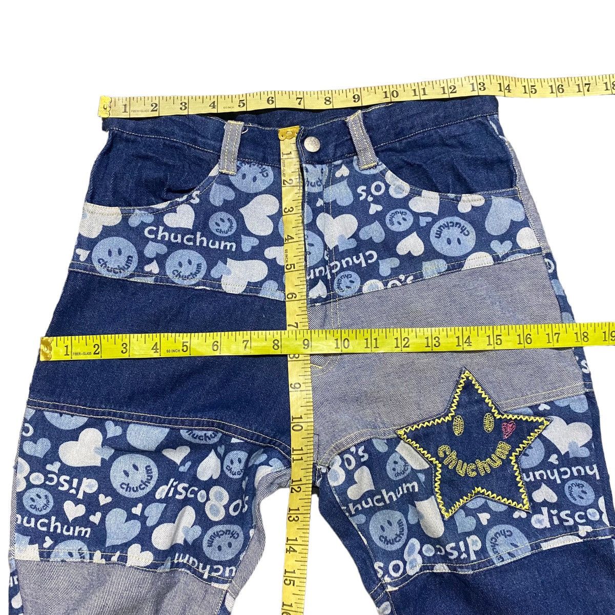 Hysteric Glamour Chuchum Smiley Hippie Denim Patchwork Flare Pants Size 26" / US 2 / IT 38 - 16 Thumbnail