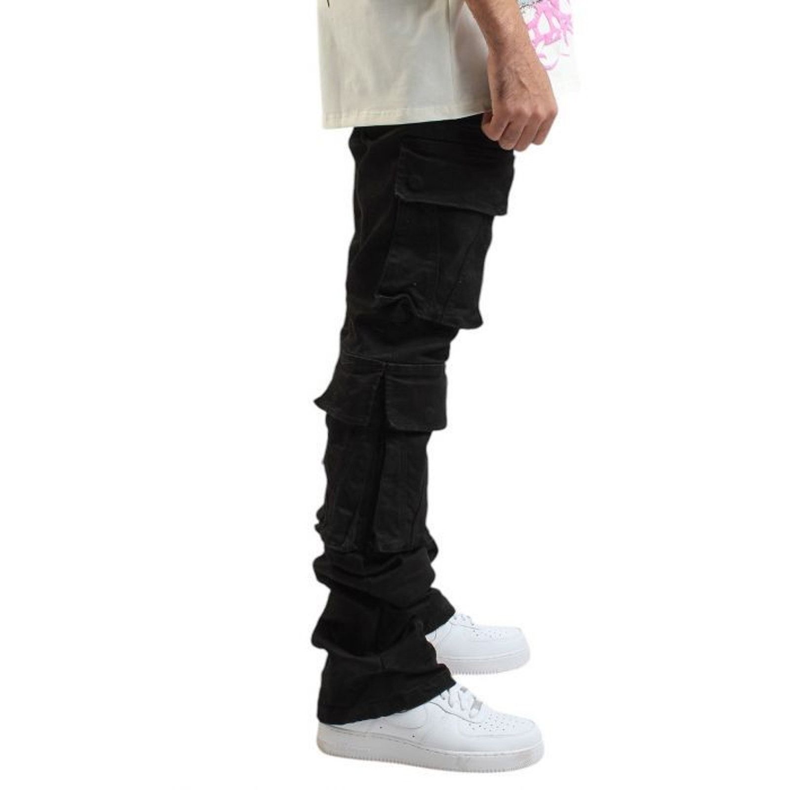 Smoke Rise Smoke Rise Stacked Flare Cargo Jet Black Jeans Size 34×36 Size US 34 / EU 50 - 7 Thumbnail
