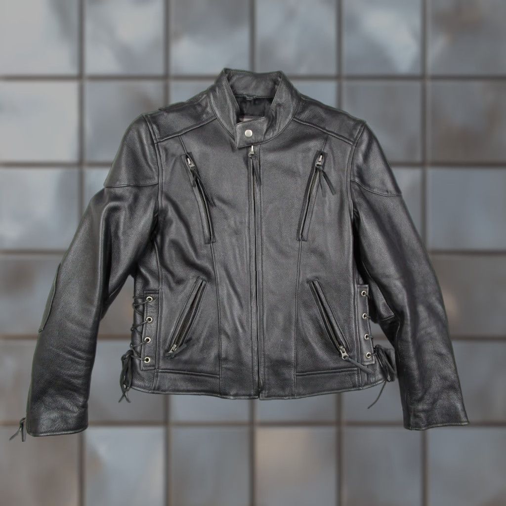 Vintage Wilsons Leather Jacket Women Medium Black Motorcycle Biker Zip Pockets Lace Up Size M / US 6-8 / IT 42-44 - 1 Thumbnail