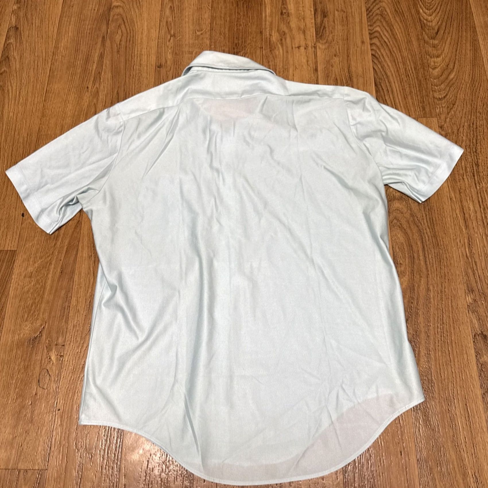 Vintage VINTAGE 1970s Manhattan QiAna Disco Dance Club Shirt Nylon Mens XL Blue Short Sleeve Button-Front 100% DuPont Padding? Size US XL / EU 56 / 4 - 7 Thumbnail