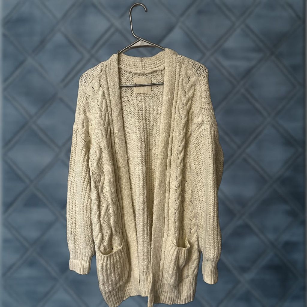 Lucky Brand Lucky Brand Cable Knit Cream Open Front Cardigan 2 Pocket Oversized Large Size L / US 10 / IT 46 - 1 Thumbnail