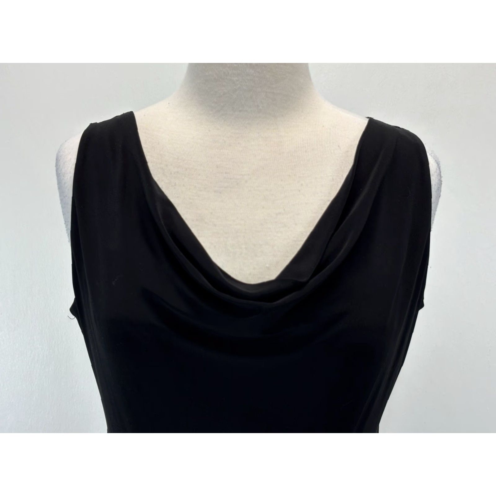 Vintage Clara Sun Woo Black Sleeveless Sz Small Draped Short Sheath Comfort Stretch Dress Women S Casual Workwear Party/Cocktail, Regular, Polyester Blend Size 28" / US 6 / IT 42 - 5 Thumbnail
