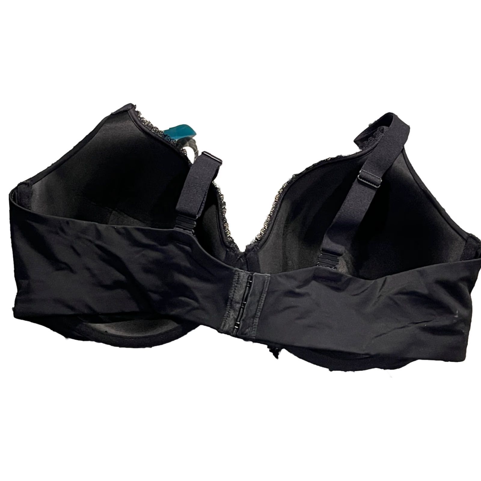 Vintage Vanity Fair Bra 42C Full Figure Age Defying Lift Convertible Black T-Shirt Neck Back Closure Underwired Nylon Spandex Lace Bow Size ONE SIZE - 4 Thumbnail