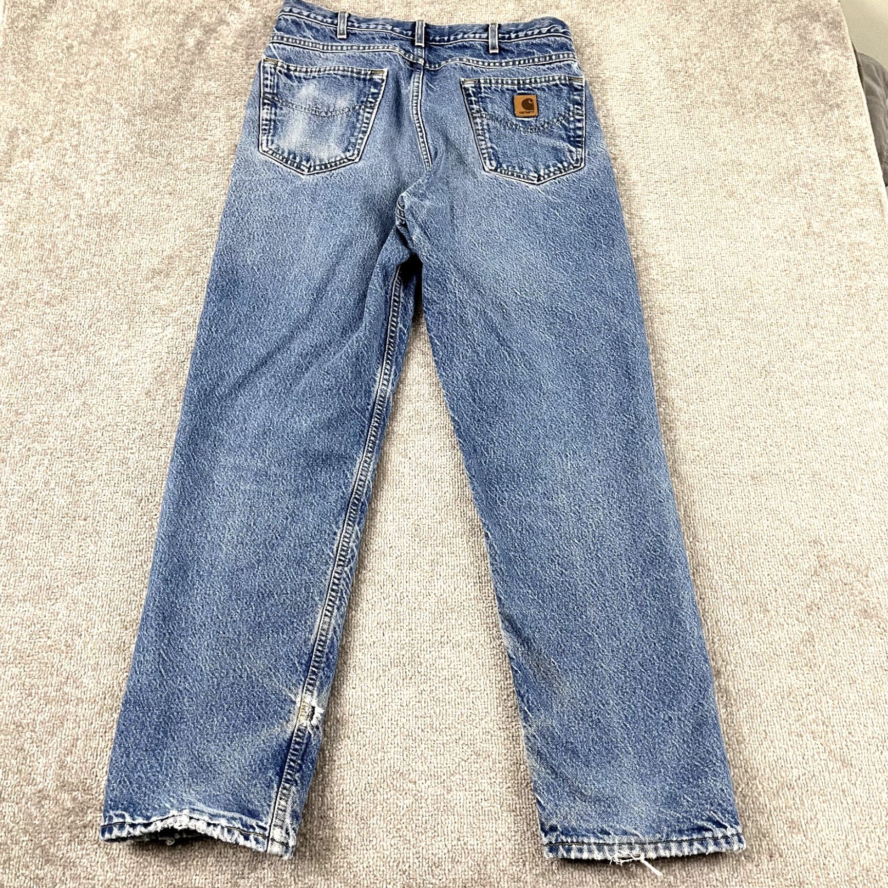 Carhartt Carhartt Jeans Denim Straight 34 x 32 Regular Mens Blue Mid Wash 2006 Vintage-Style Workwear Flannel Lined Felted Denim (5-Pocket) Aged Look Size US 34 / EU 50 - 2 Thumbnail