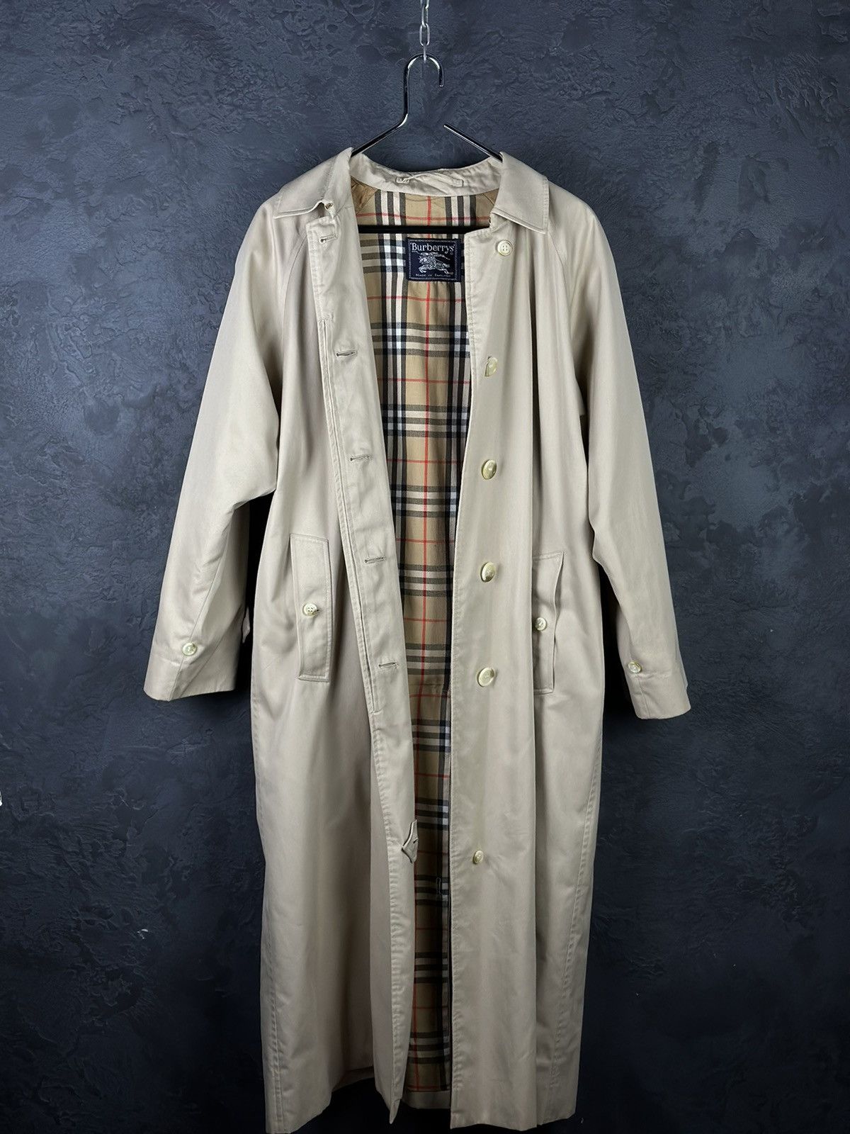 Burberry's London Vintage Nova Check Beige Trench Coat Men's