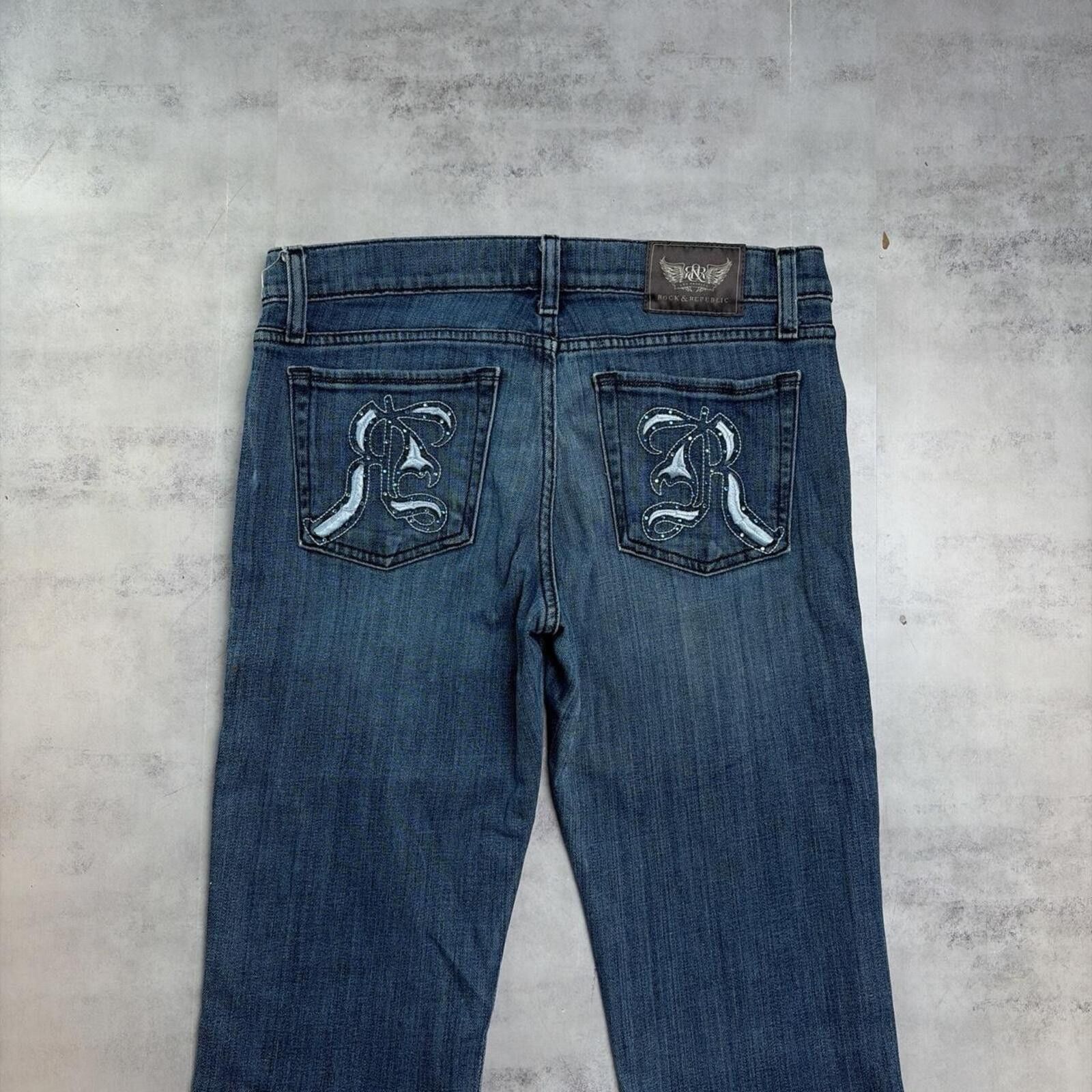 Other Y2K Blue Rock & Republic Grunge Gothic Straight Denim Jeans Size 30" / US 8 / IT 44 - 2 Thumbnail