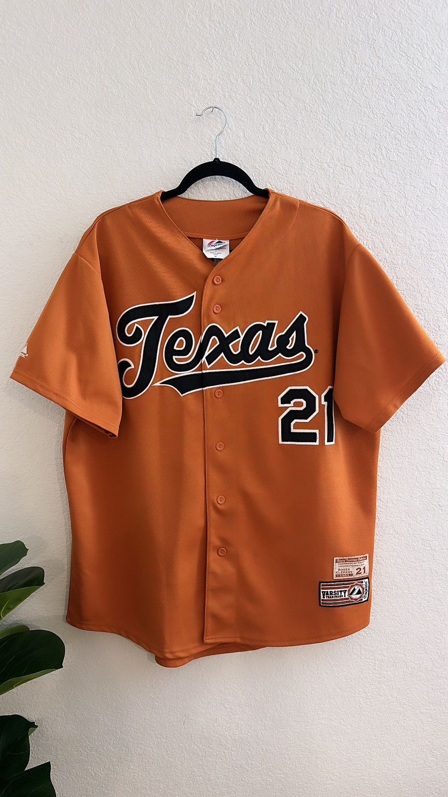 Image of American College x Collegiate Vintage 90's Texas Longhorns Roger Clemens 21 Majestic in Orange Brow