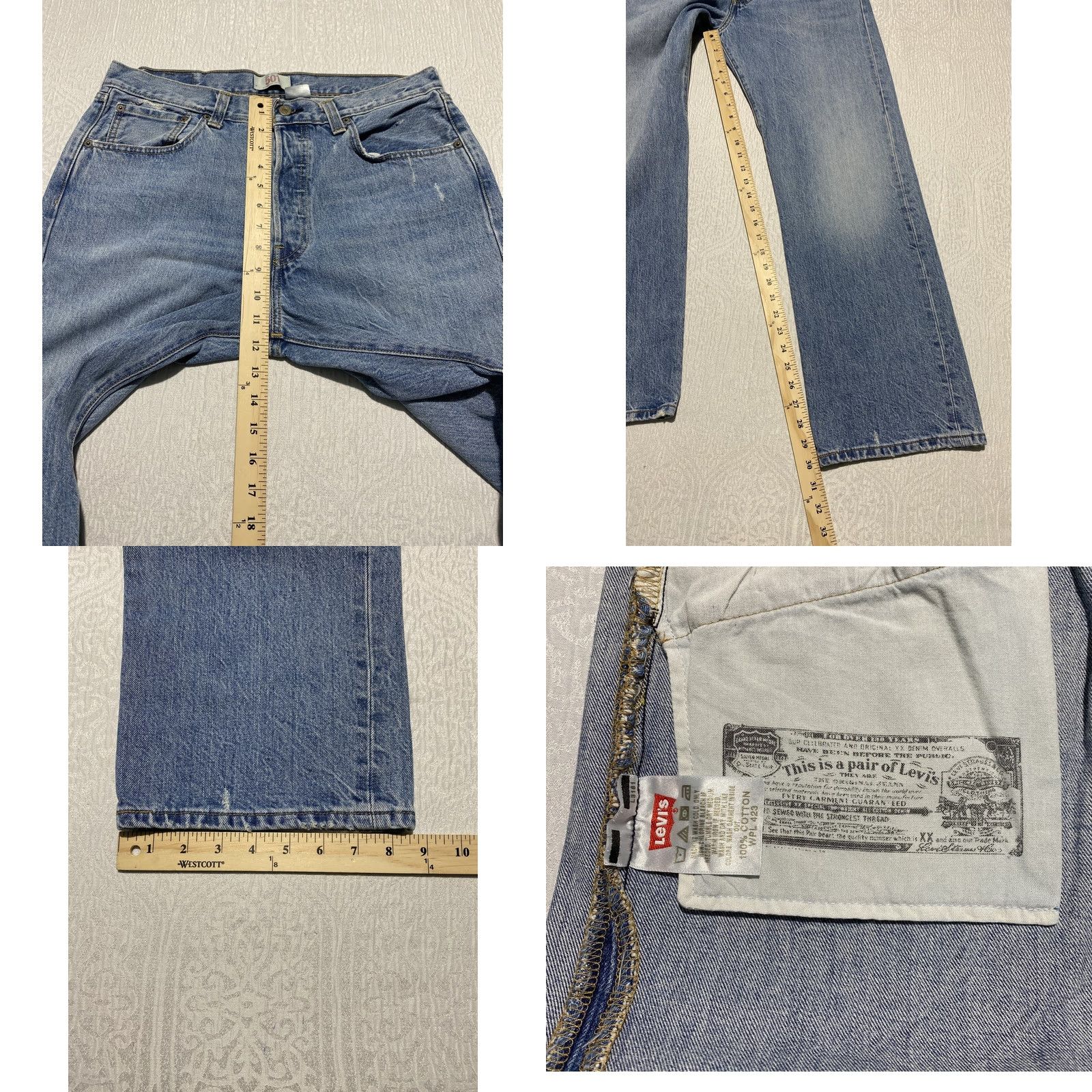 Levi's Levi's 501 Jeans Mens 33x30 Button Fly Straight Denim Vintage Distressed Blue Jeans Regular Fit Mens Size US 33 - 8 Thumbnail