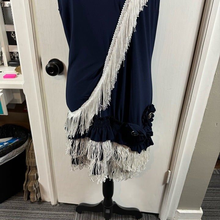 Oleg Cassini Oleg Cassini navy with white fringe flower embellished mini Size XL / US 12-14 / IT 48-50 - 3 Thumbnail