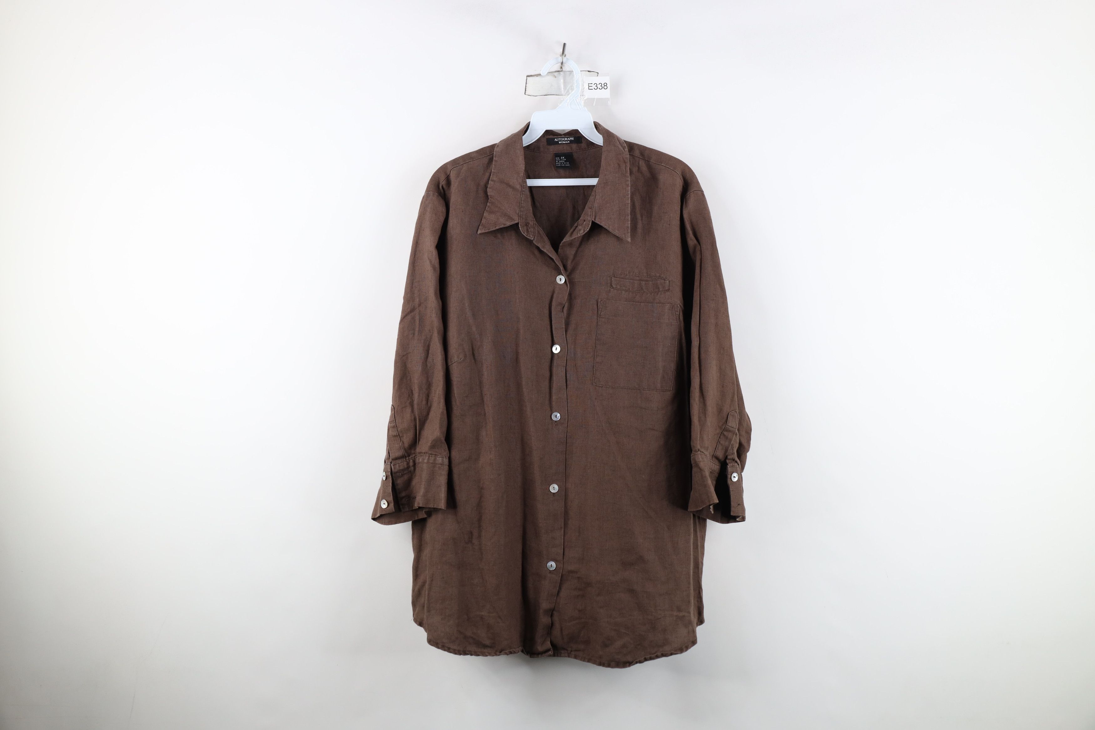 Vintage Vintage 90s Lagenlook Collared Button Shirt Brown Size XXL / US 16-18 / IT 52-54 - 1 Thumbnail