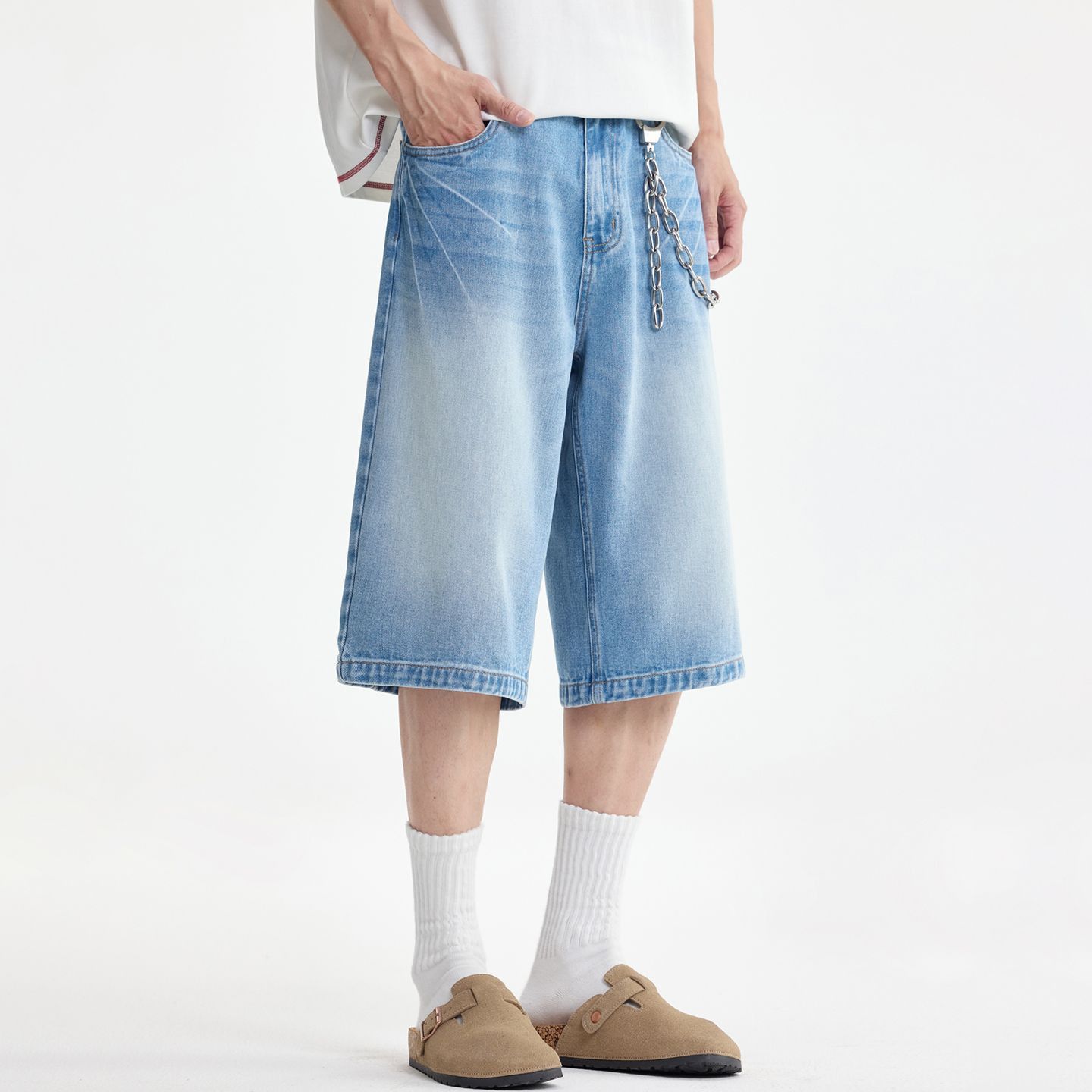 Jean Men's Light Blue American Loose Casual Denim Shorts Size US 32 / EU 48 - 3 Thumbnail