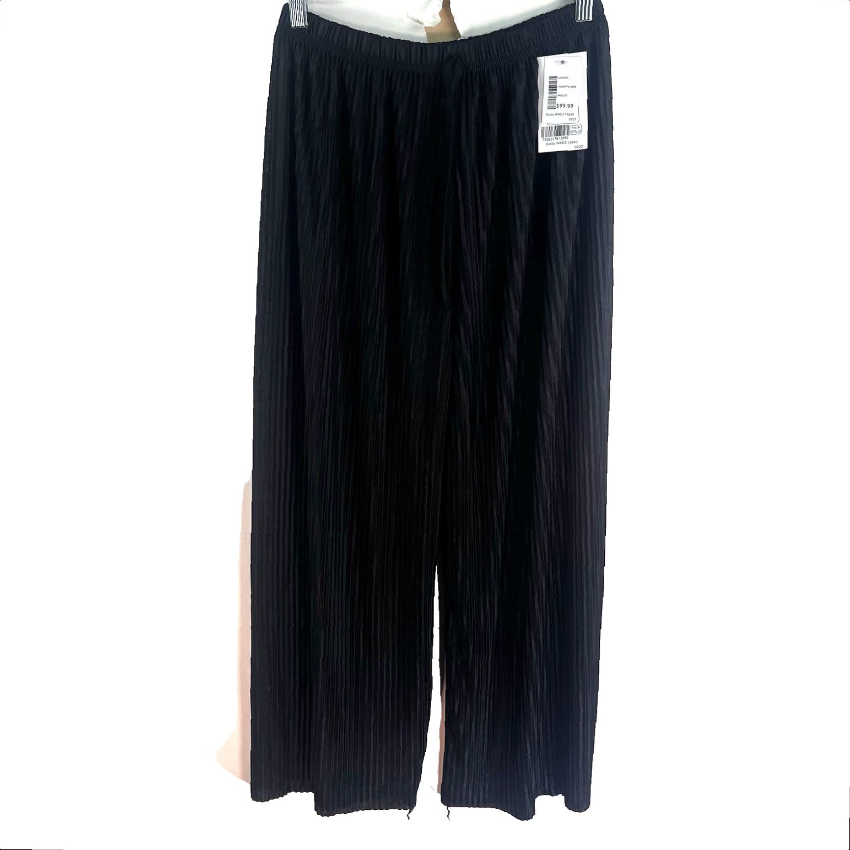 Vintage Extra Belleza Black Stretch Pull-On Cropped Wide-Leg Pants Women's 26x26 Regular Adult Size M/L Geometric 80s Beach Tropical Fall Spring Summer Size 36" / US 14 / IT 50 - 2 Thumbnail