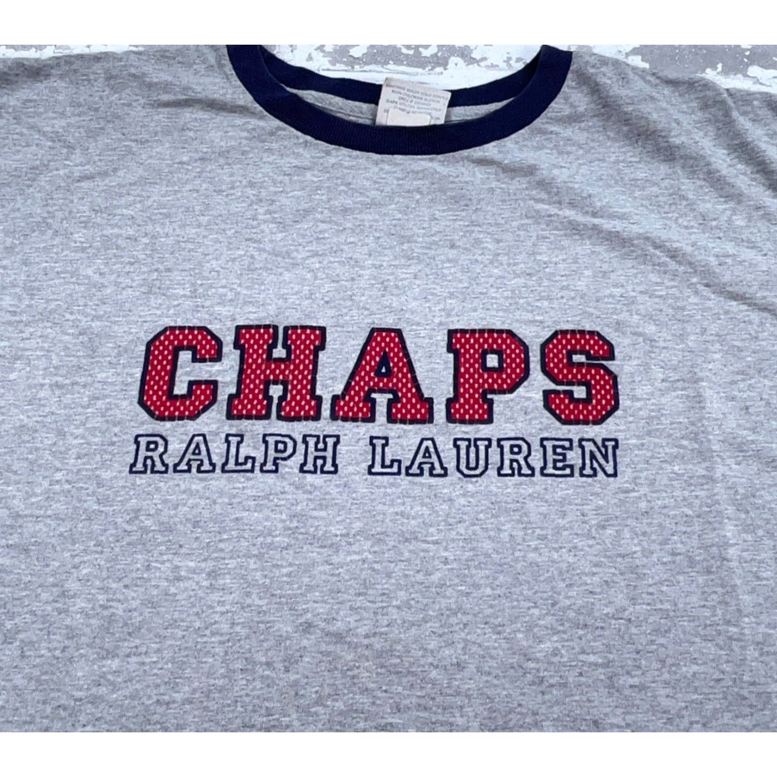 Chaps VINTAGE Chaps Ralph Lauren Shirt Men L Gray Red Tee Ringer Spell Out 90s Y2K Shirt Mens Size US L / EU 52-54 / 3 - 2 Thumbnail