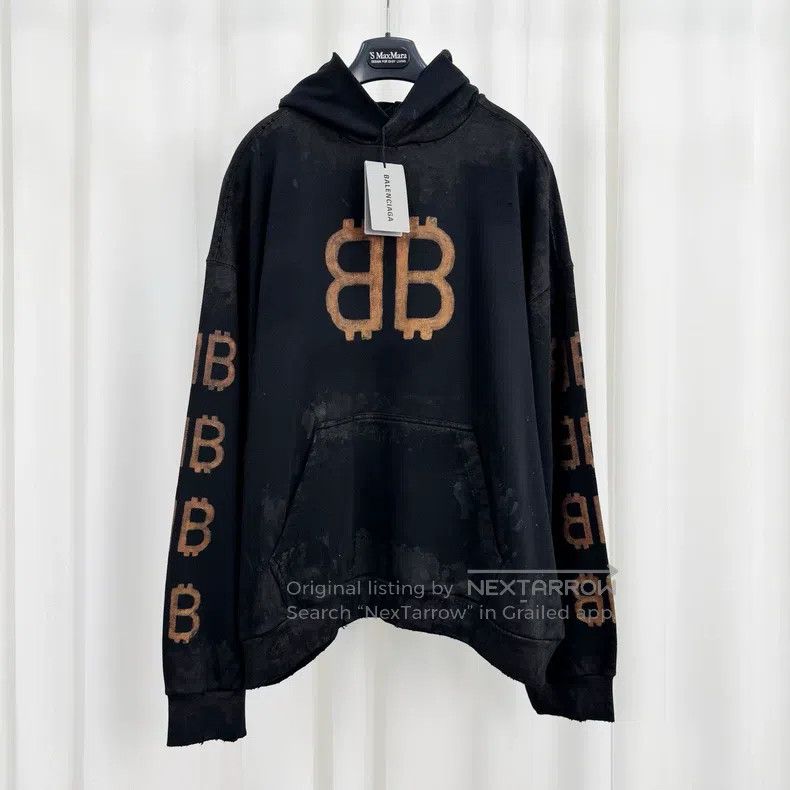 Balenciaga Balenciaga Bitcoin Distressed Print Letter Hoodie Size US S / EU 44-46 / 1 - 1 Thumbnail