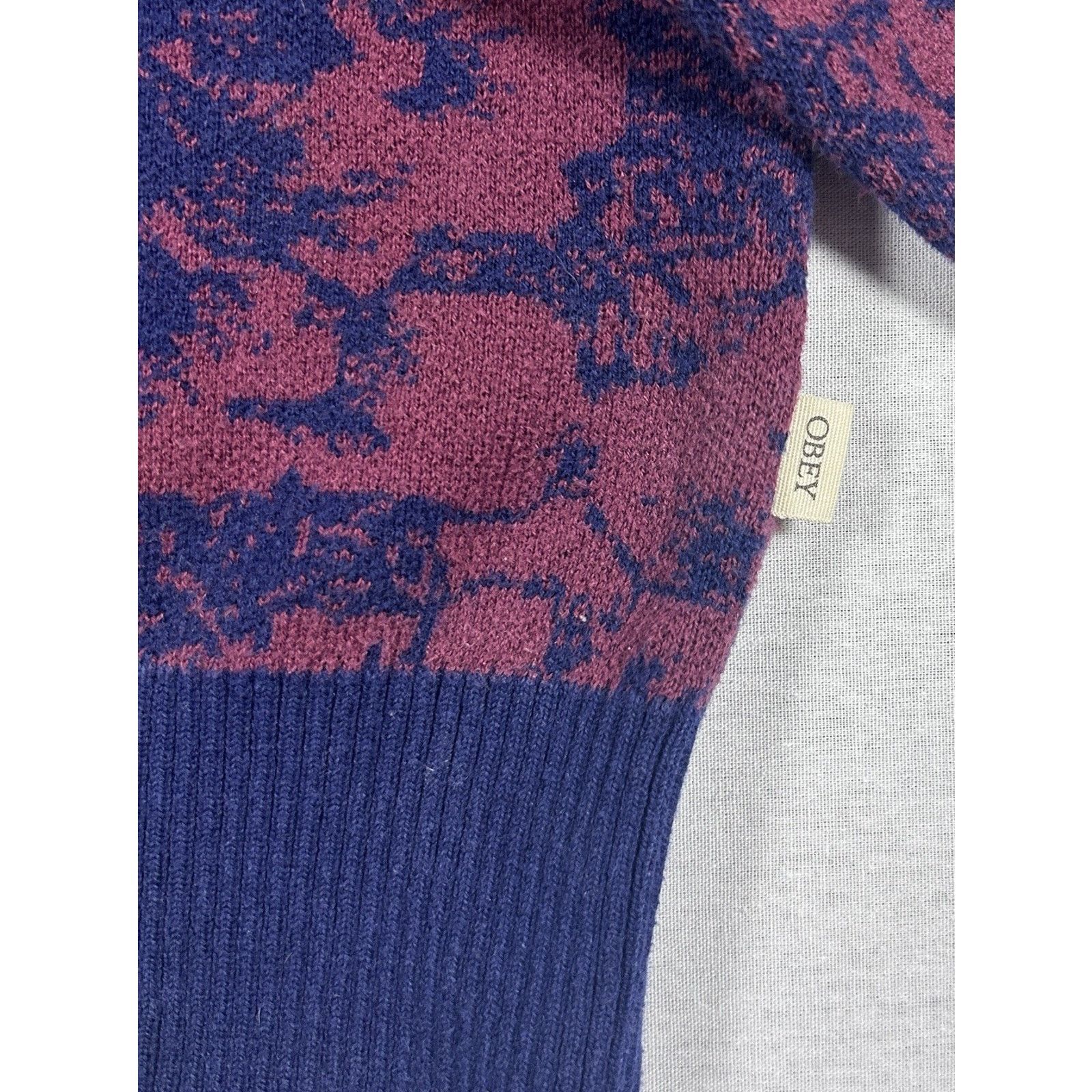 Obey Obey Propaganda Floral Jacquard Sweater Blue Burgundy Large Size US L / EU 52-54 / 3 - 6 Thumbnail